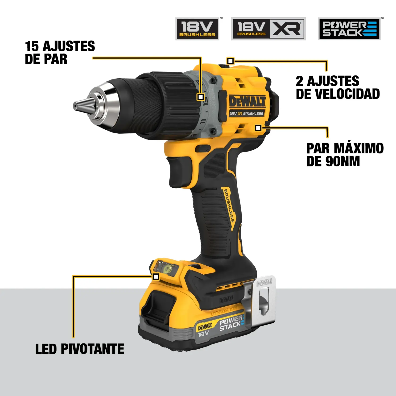 Taladro Atornillador compacto sin escobillas XR 18V POWERSTACK