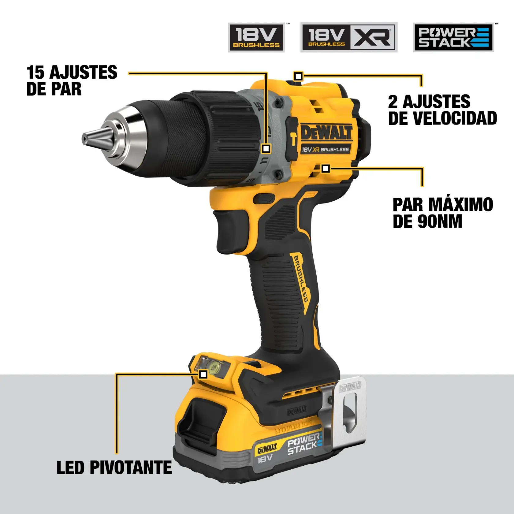 Taladro Percutor compacto sin escobillas XR 18V POWERSTACK