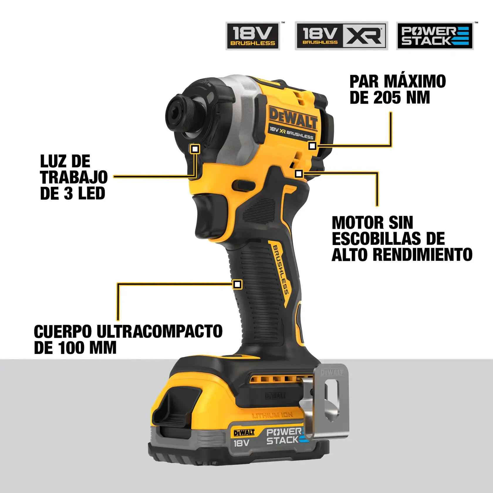 Atornillador Impacto compacto sin escobillas XR 18V POWERSTACK