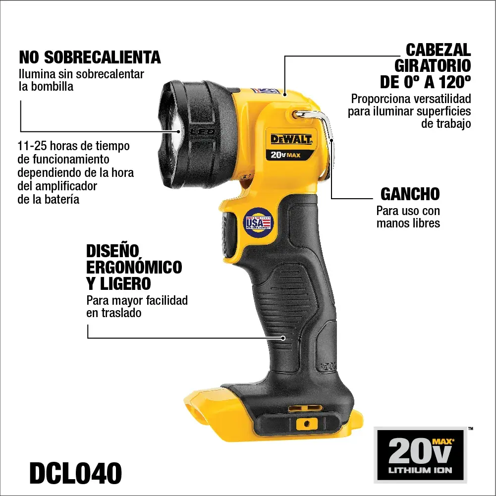 Linterna cabeza rotativa XR 18V sin cargador/batería