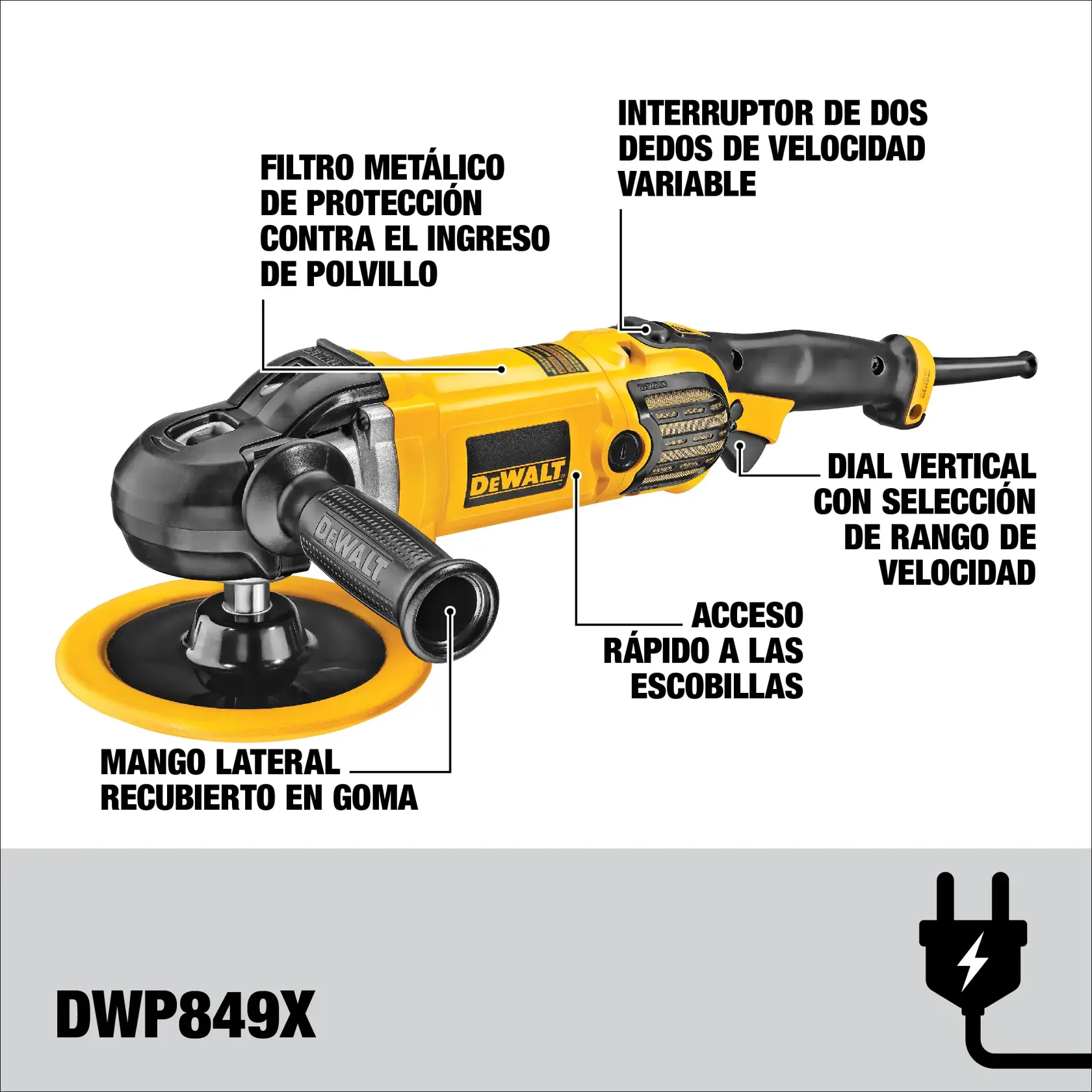 Pulidora para Metal 1250W 180mm y 150mm 3.500 rpm Electrónica