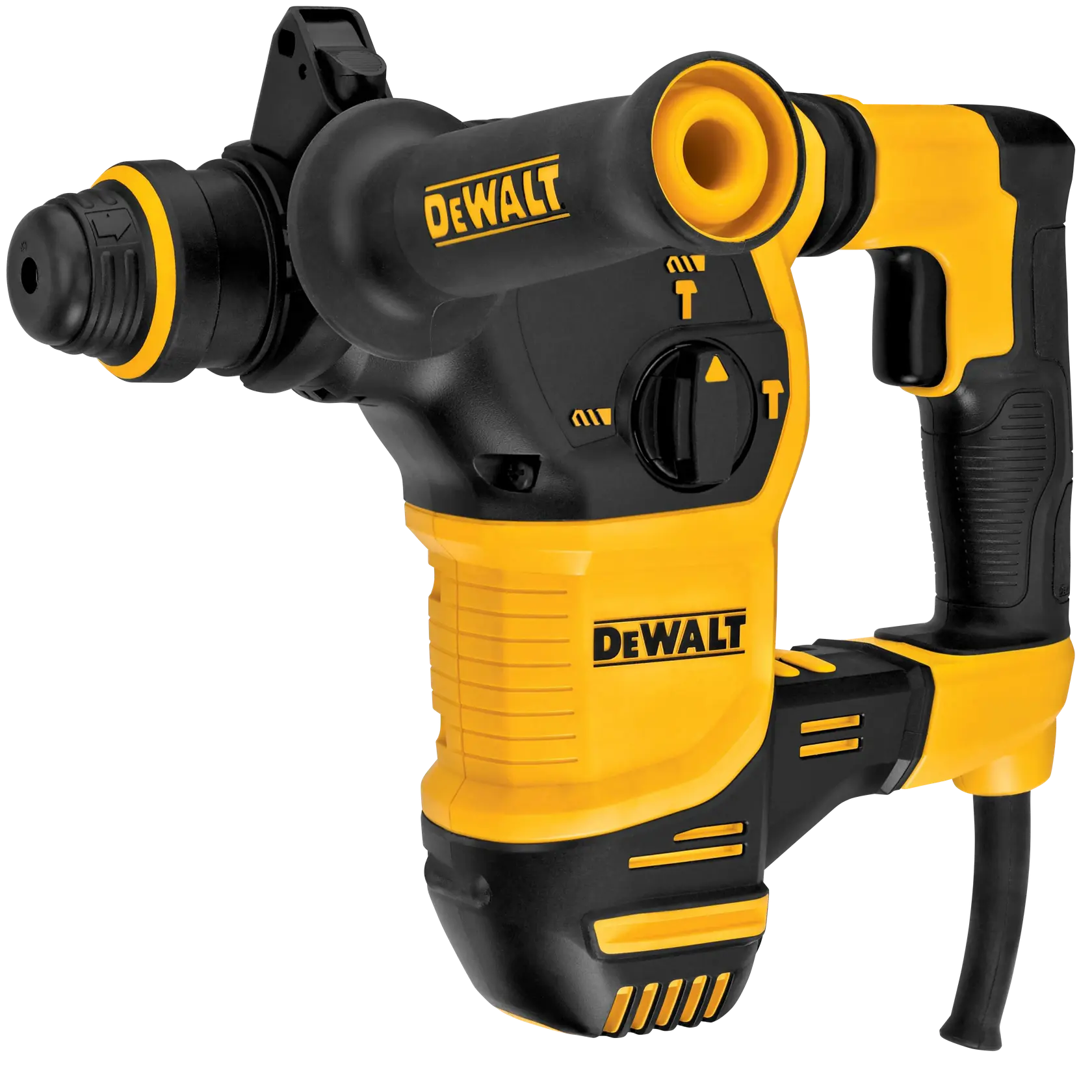 Foto de martillo rotativo DEWALT amarillo/negro, SKUs D25333K-AR, D25333K-B2, D25333K-B3, D25333K, D25333K-B2C, lateral.