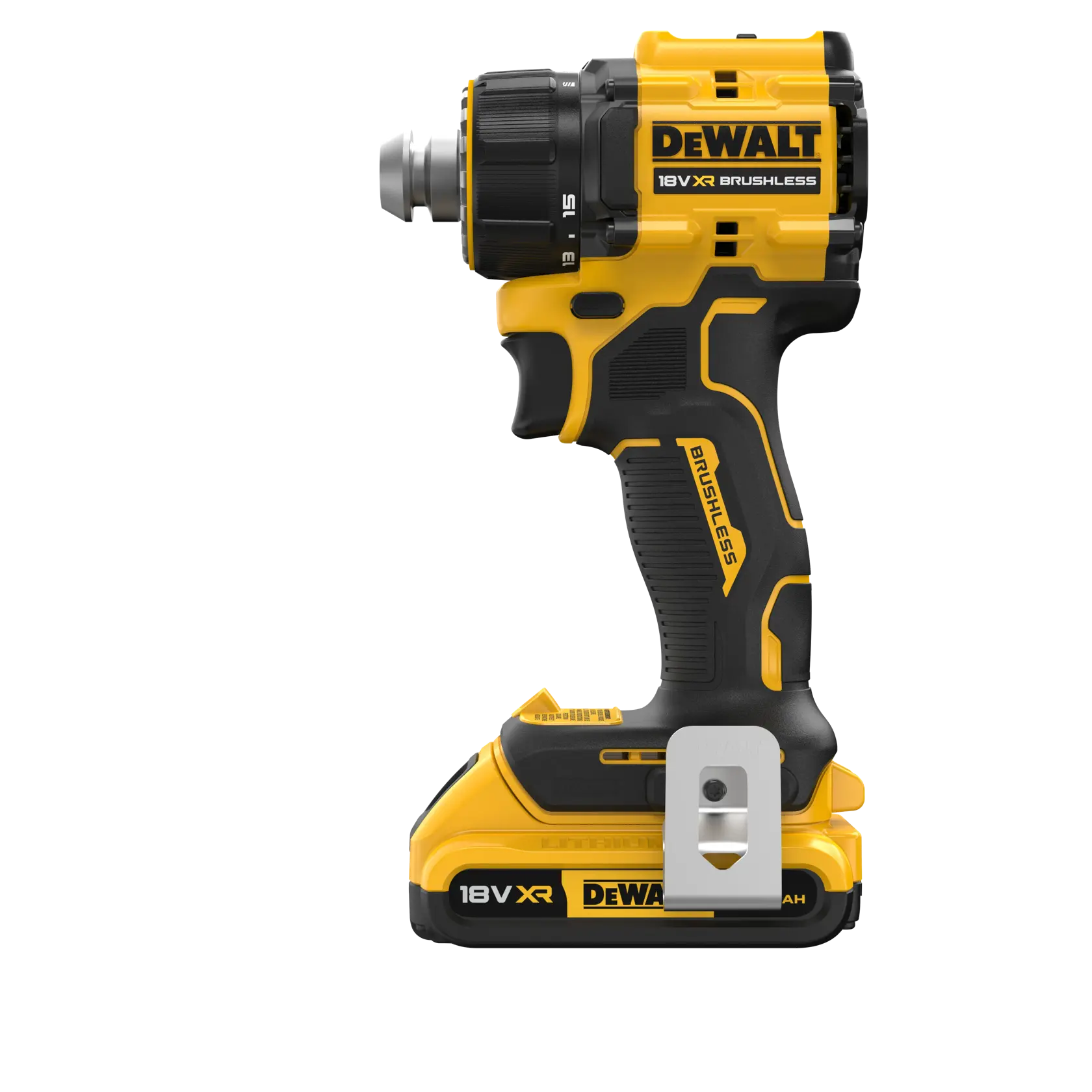 DEWALT 18V XR taladro fotografía, SKUs DCD803D2T-QW, DCD803D2T mostrado vertical.