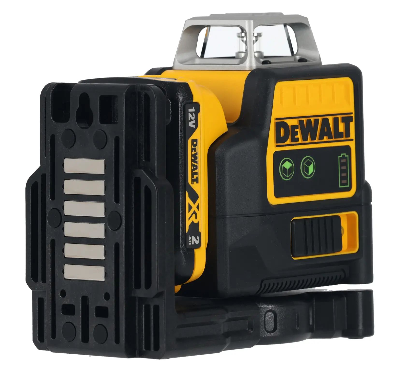 DEWALT DCE0811D1G nivel láser cruzado verde 12V con batería y soporte de montaje.