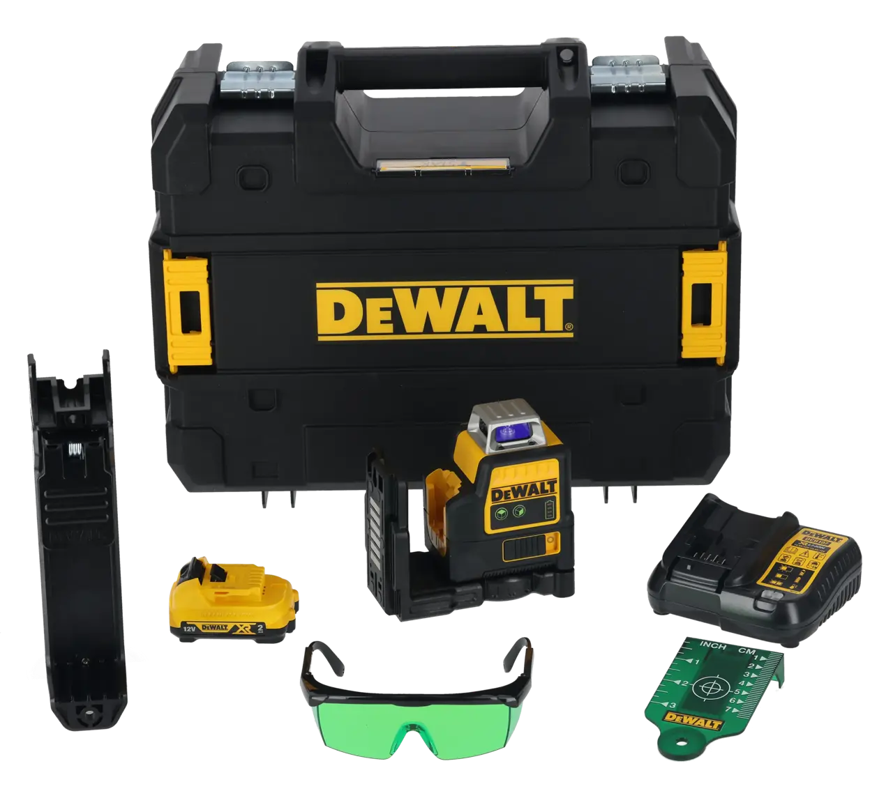 DeWalt Nivel Láser autonivelante VERDE de 2 líneas 360° XR 12V con batería Li-Ion 2Ah · DCE0811D1G-QW
