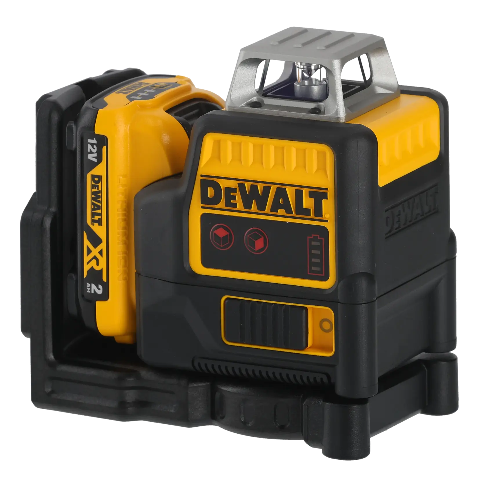 Nivel láser inalámbrico DEWALT DCE0811D1R 12V amarillo y negro, batería incluida, para mediciones precisas.