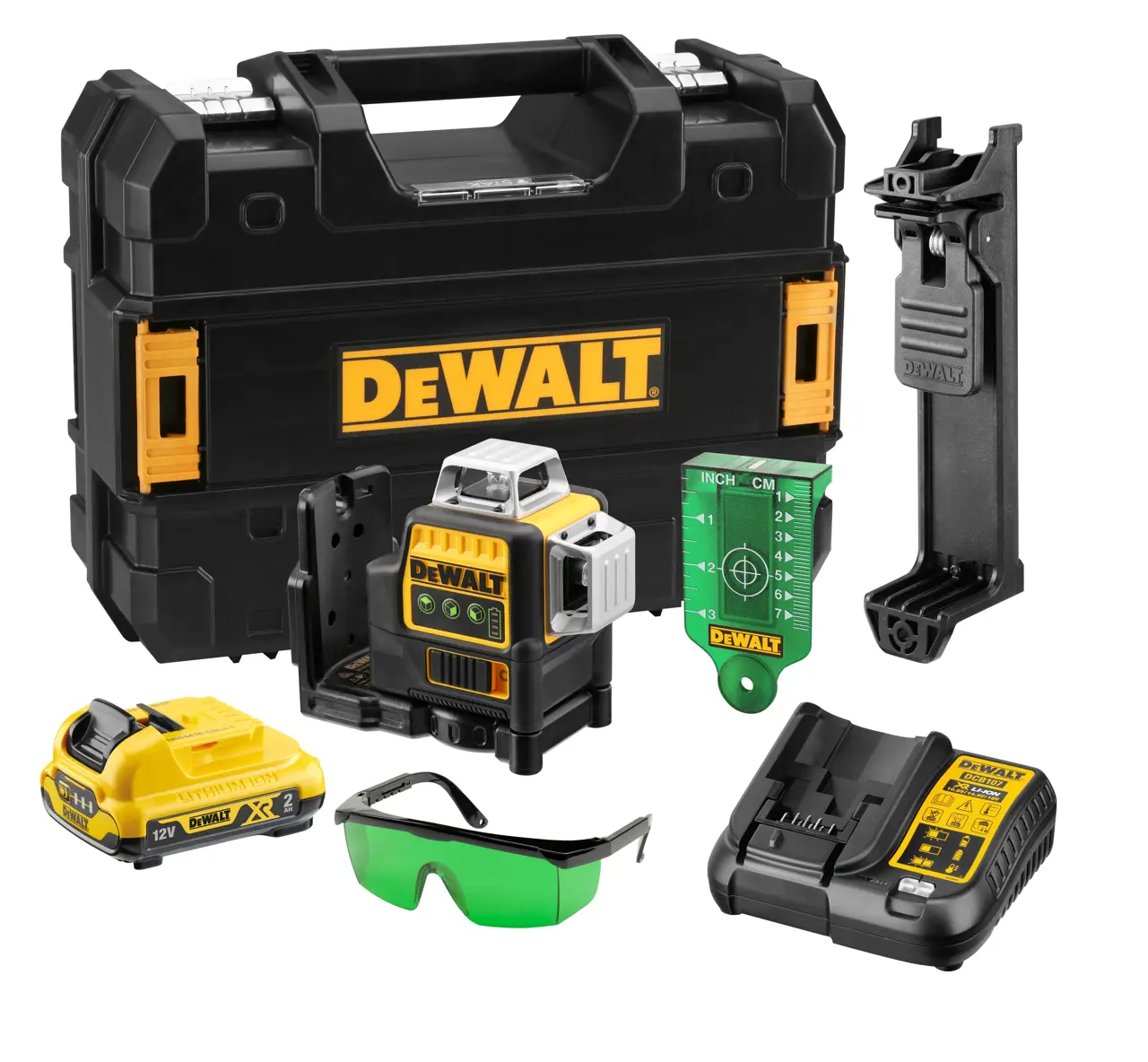 Logotipo de DEWALT en letras negras y audaces centrado sobre un fondo blanco.