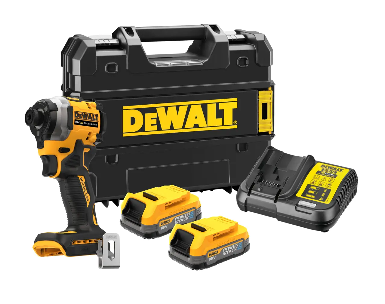 Logotipo de DEWALT en letras negras y audaces centrado sobre un fondo blanco.