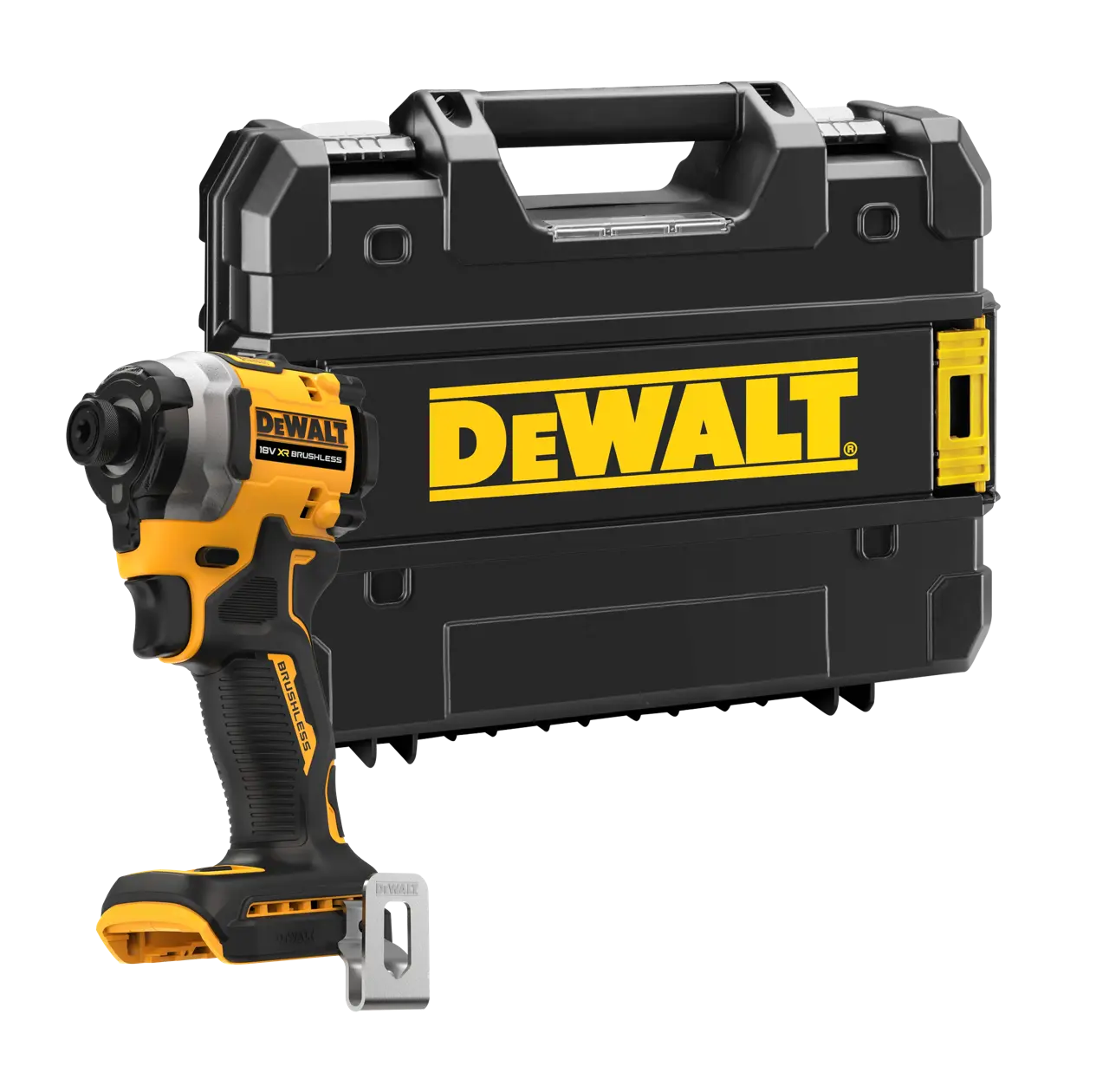 Logotipo de DEWALT en letras negras y audaces centrado sobre un fondo blanco.
