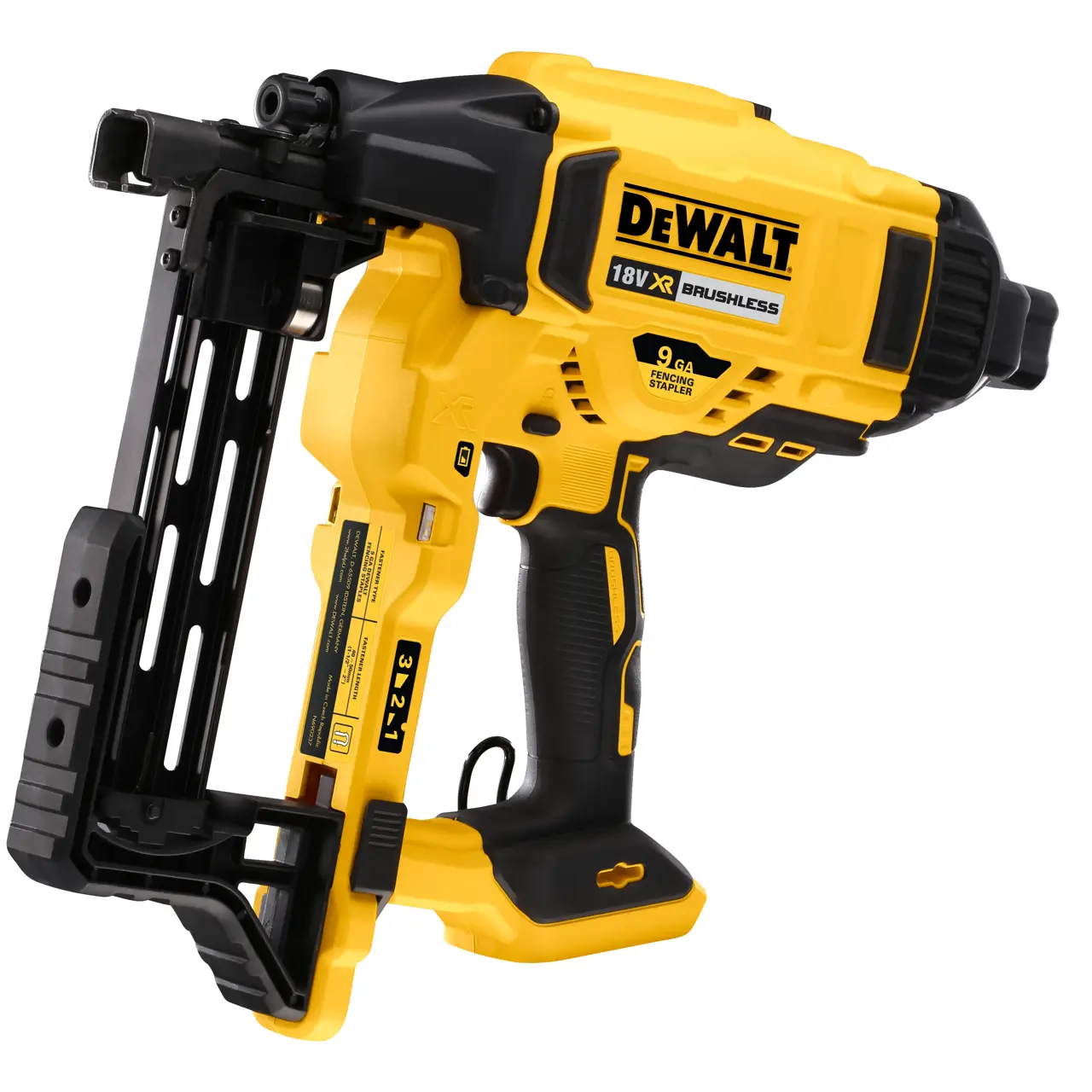 Logotipo de DEWALT en letras negras y audaces centrado sobre un fondo blanco.