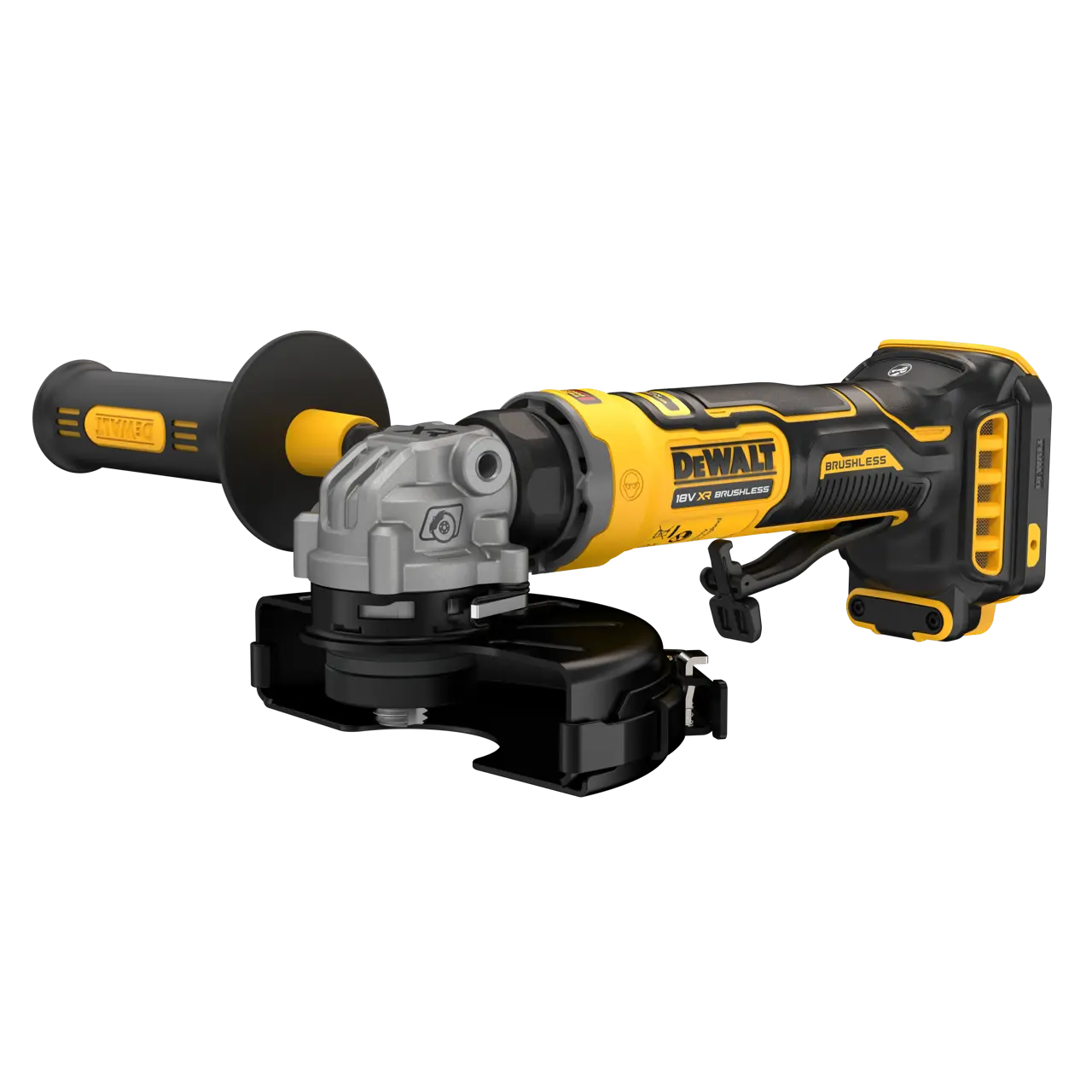 DeWalt Mini-Amoladora sin escobillas XR 18V 125mm sin cargador/batería con interruptor hombre-muerto estilo neumático, Arranque Suave, Freno, Embrague · DCG404N-XJ