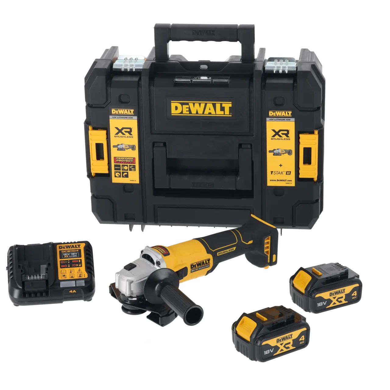 DeWalt Mini-Amoladora sin escobillas XR 18V 125mm con 2 baterías Li-Ion 4Ah con maletín TSTAK · DCG407M2T-QW