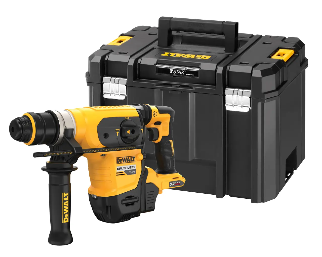 DeWalt Martillo Electroneumático sin escobillas XR FLEXVOLT 54V SDS plus® 4kg 32mm 4,5J 3 Modos sin cargador/batería con maletín · DCH416NT-XJ
