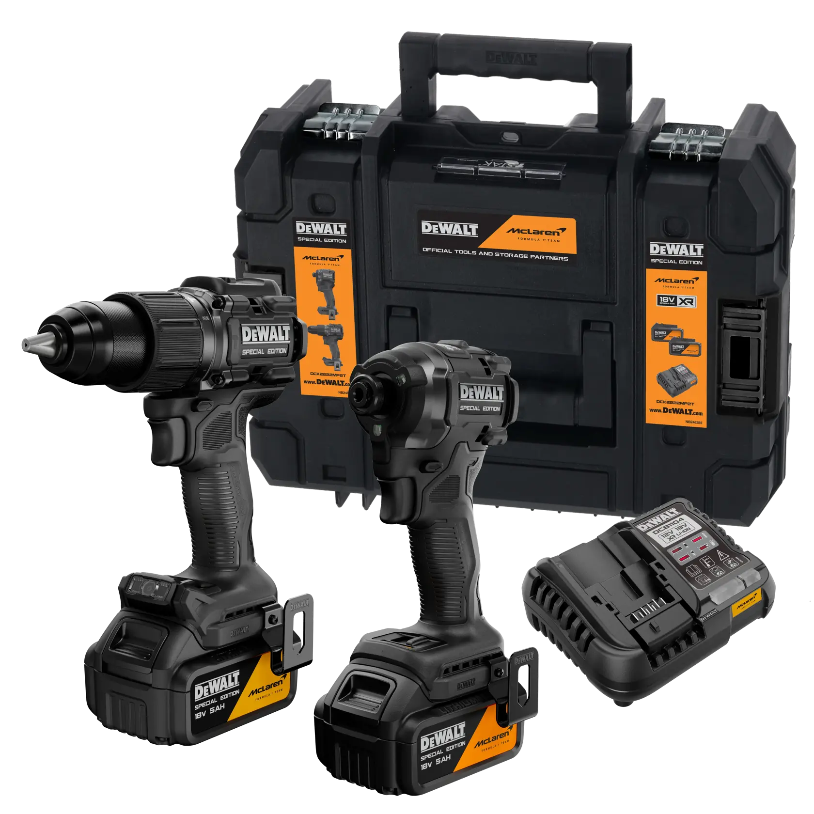 Kit Mclaren Xr 18V  Taladro Percutor ,  Atornillador Impacto 1/4'' ,  2 Baterías Li-Ion 5Ah ,  Maletín Tstak