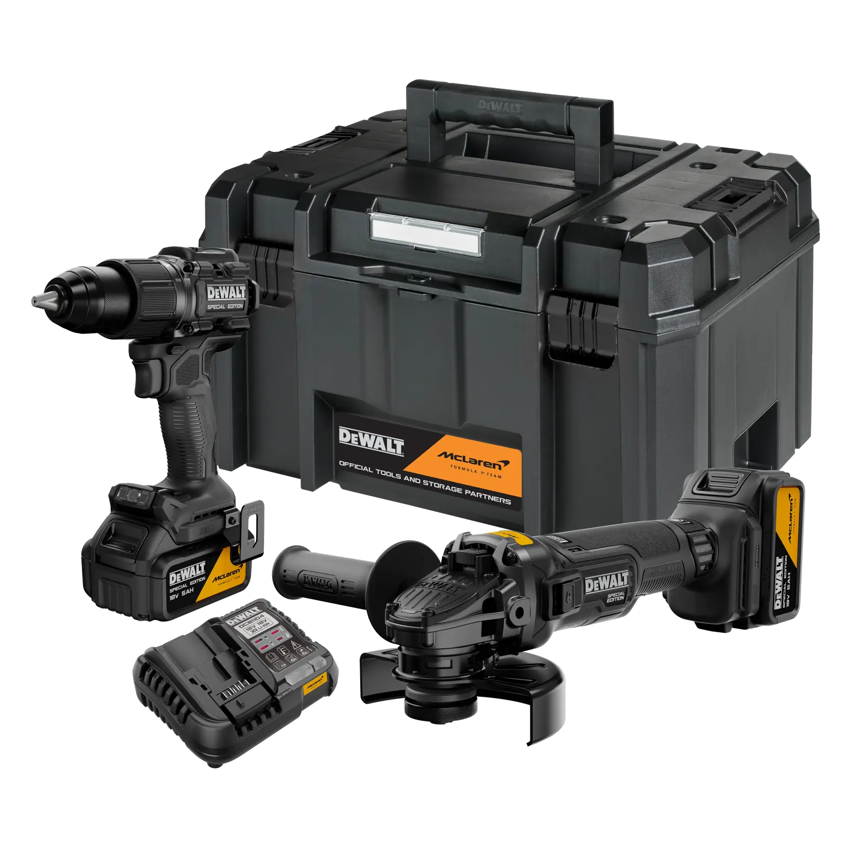 Kit Mclaren Xr 18V  Taladro Percutor ,  Amoladora 125Mm ,  2 Baterías Li-Ion 5Ah ,  Maletín Tstak