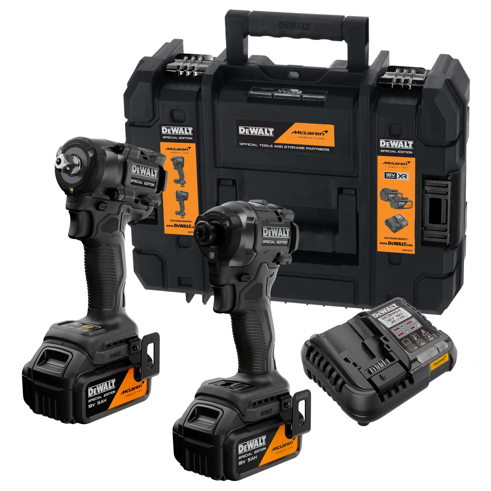 KIT McLaren XR 18V = Atornillador Impacto + Llave de Impacto 1/2'' 406Nm + 2 baterías Li-Ion 5Ah + maletín TSTAK