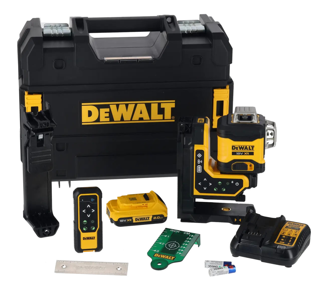 DeWalt Nivel Láser autonivelante VERDE con contol remoto de 3 líneas 360° XR 18V con batería 18V Li-Ion 2Ah · DCLE34035D1-QW
