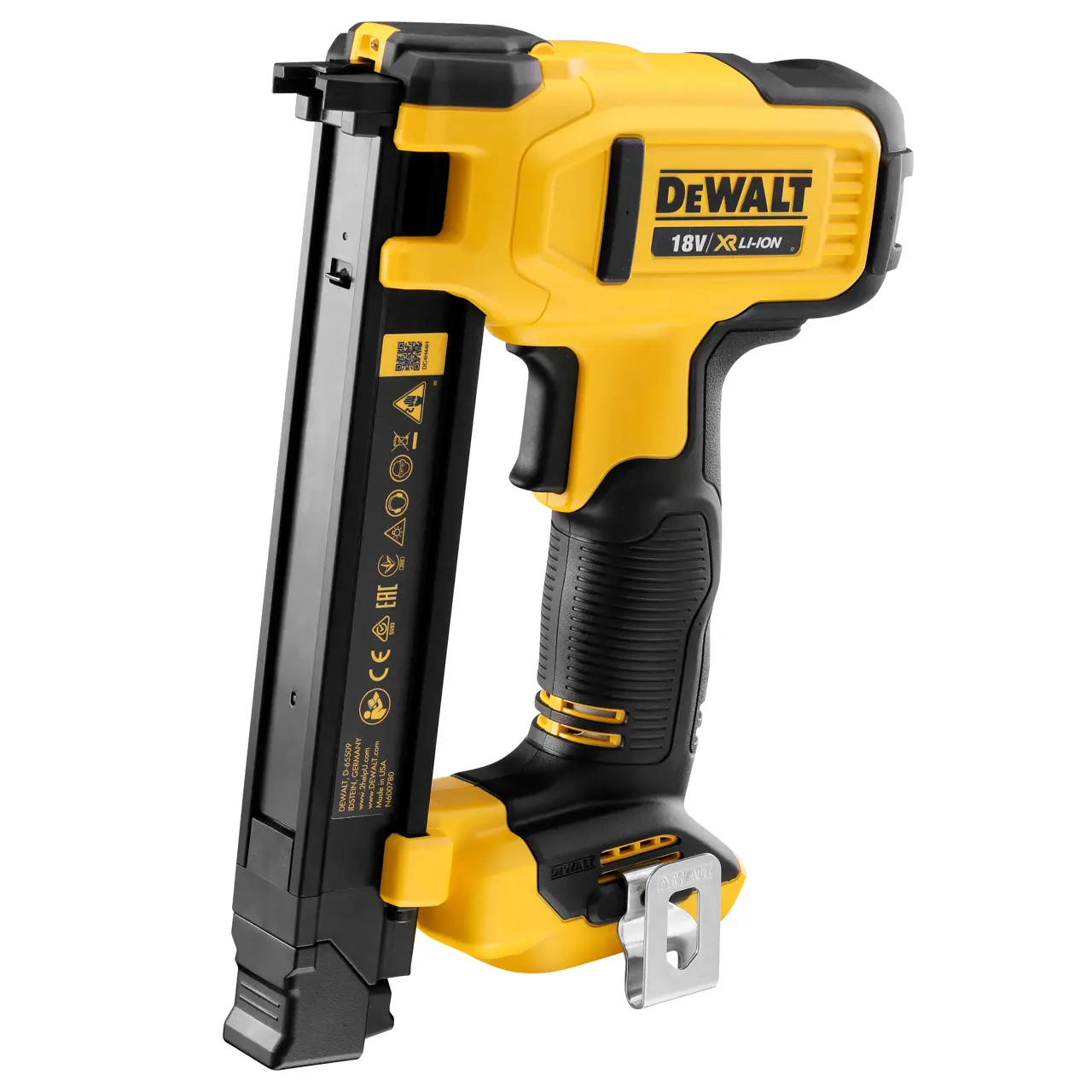 Logotipo de DEWALT en letras negras y audaces centrado sobre un fondo blanco.