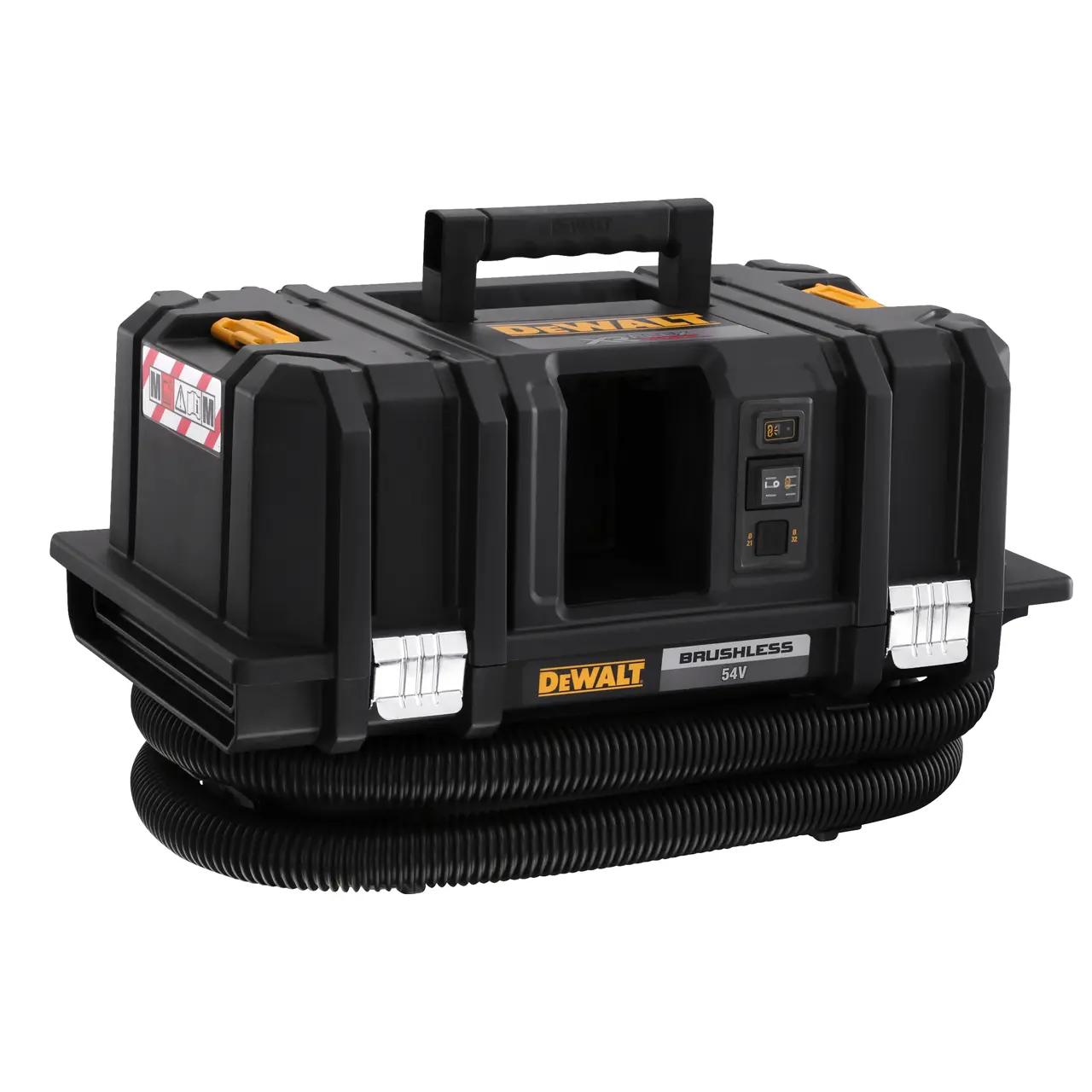 Logotipo de DEWALT en letras negras y audaces centrado sobre un fondo blanco.