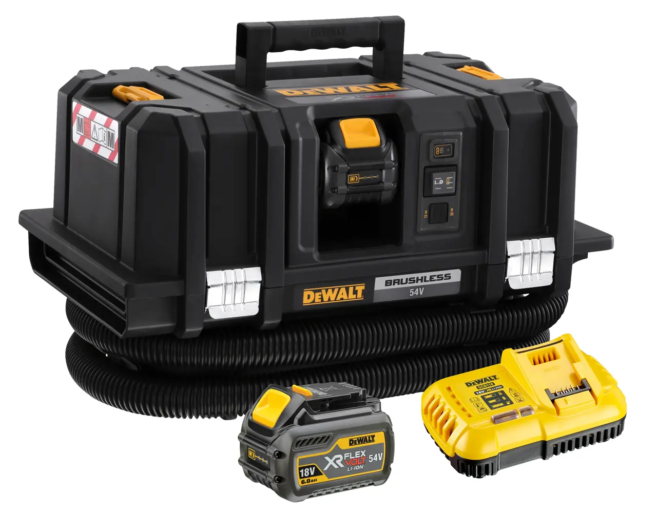 Logotipo de DEWALT en letras negras y audaces centrado sobre un fondo blanco.