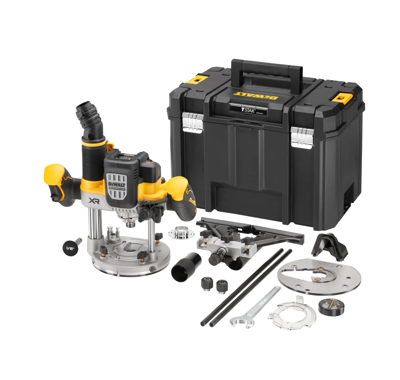 Fresadora sin escobillas XR 18V 12mm / ½“ Electrónica sin cargador/batería con maletín TSTAK