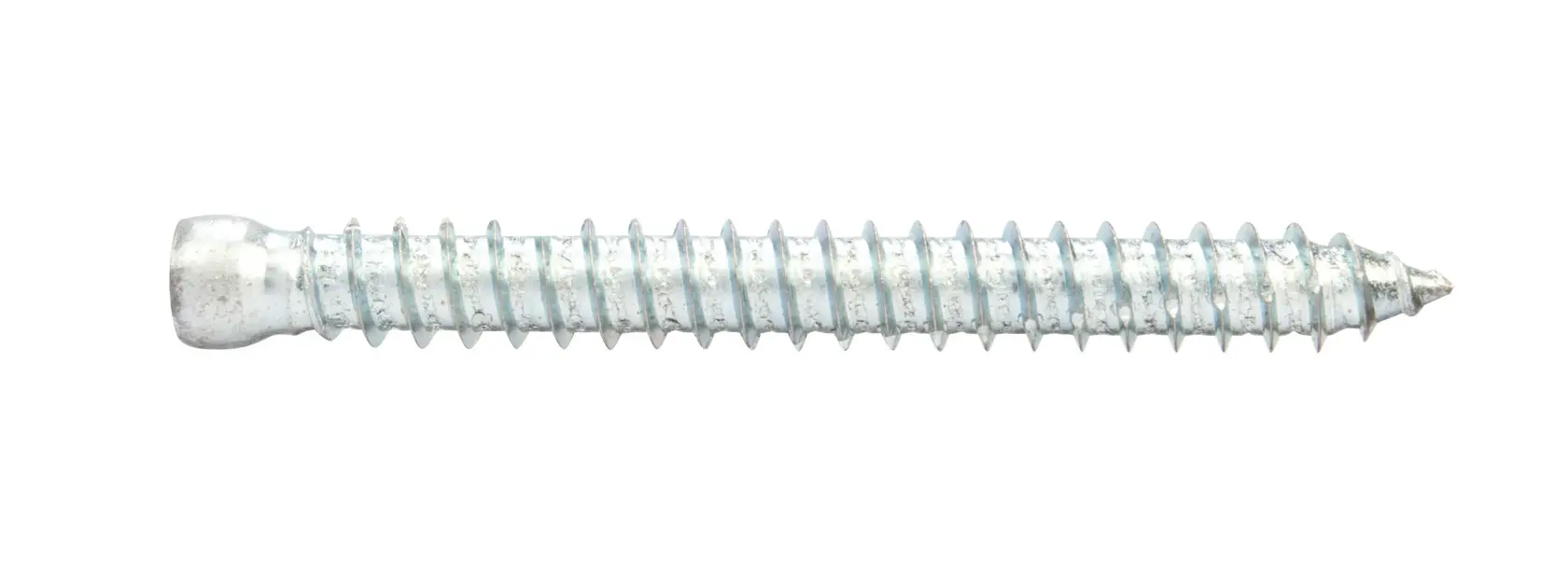 Tornillo metálico con extremo plano y cuerpo roscado sobre fondo blanco.