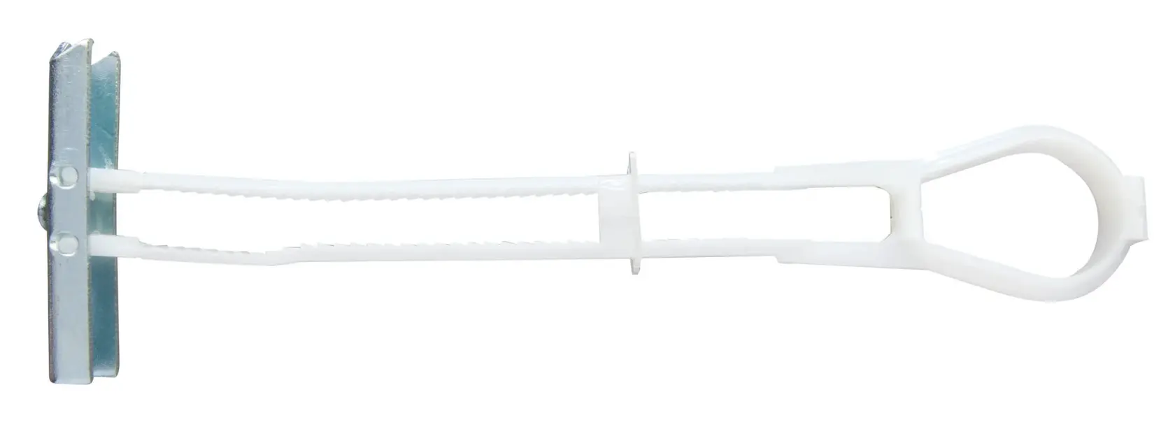 Taco de pared DEWALT de plástico y metal para montaje seguro, mostrado sobre fondo blanco.