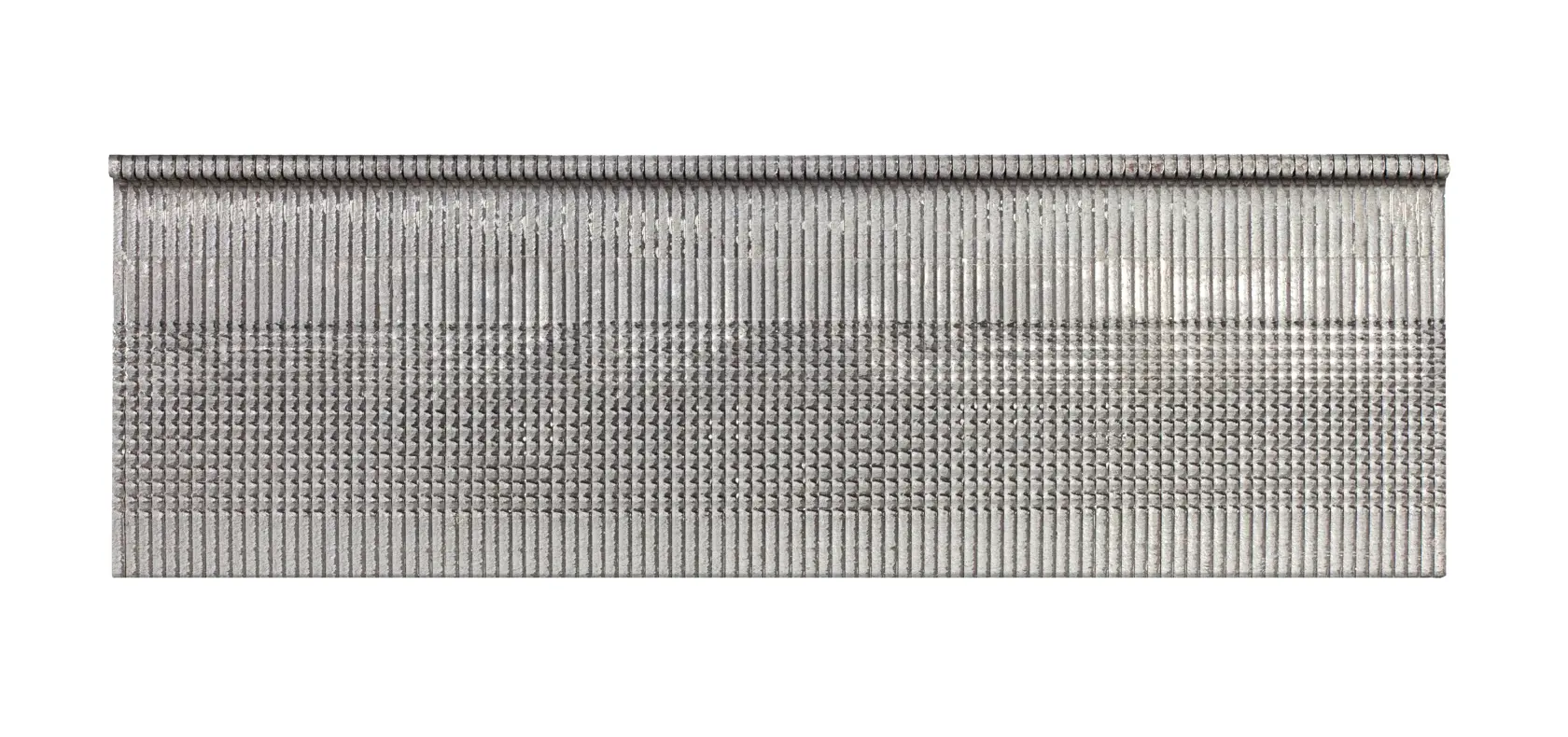 Un conjunto de clavos metálicos DEWALT para pistolas de clavos, alineados en fila horizontal.