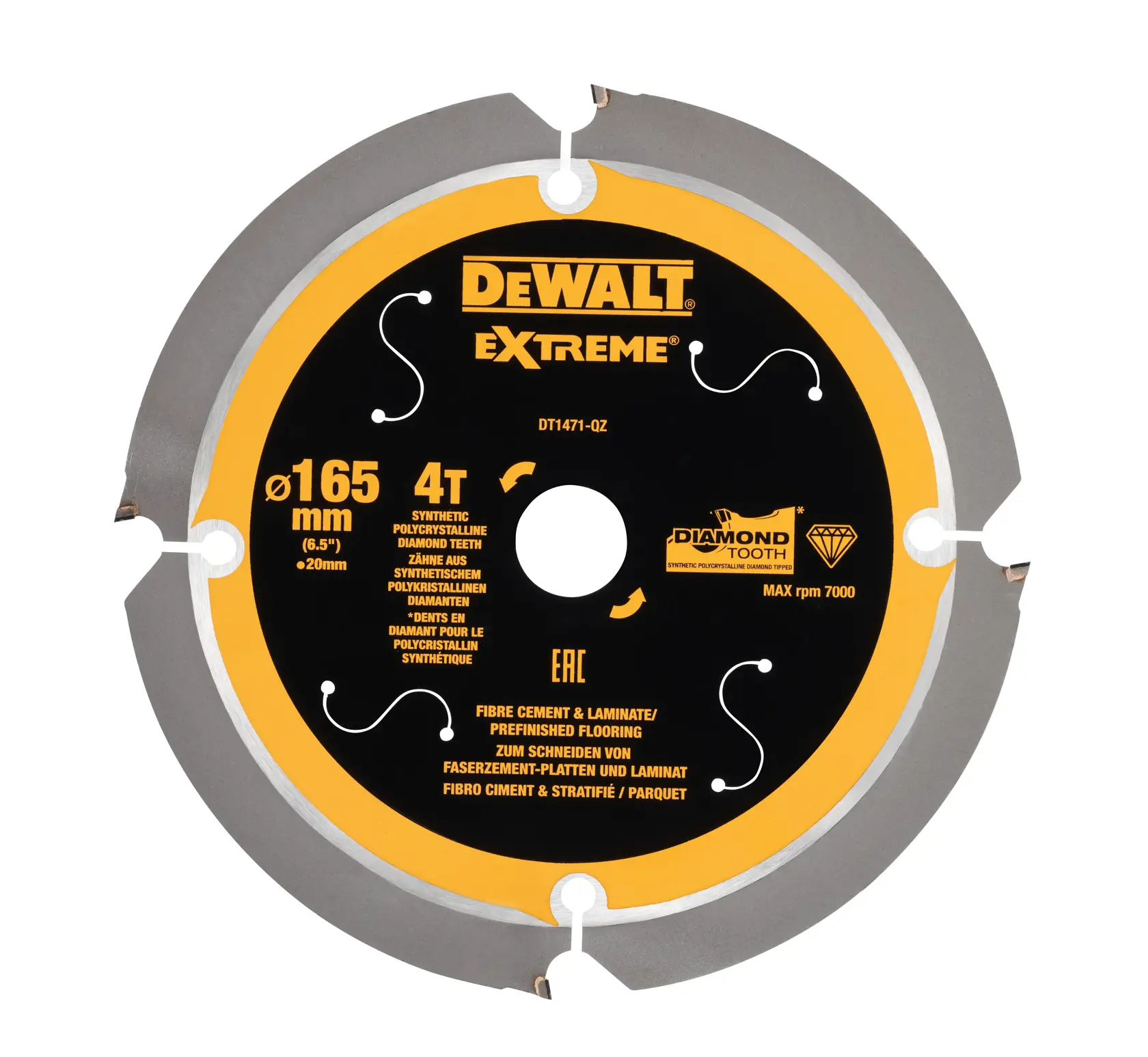 Gráfico que muestra la marca DEWALT XTREME Sub-Compact Series con el eslogan 'Compacto y lleno de rendimiento' sobre un fondo amarillo.