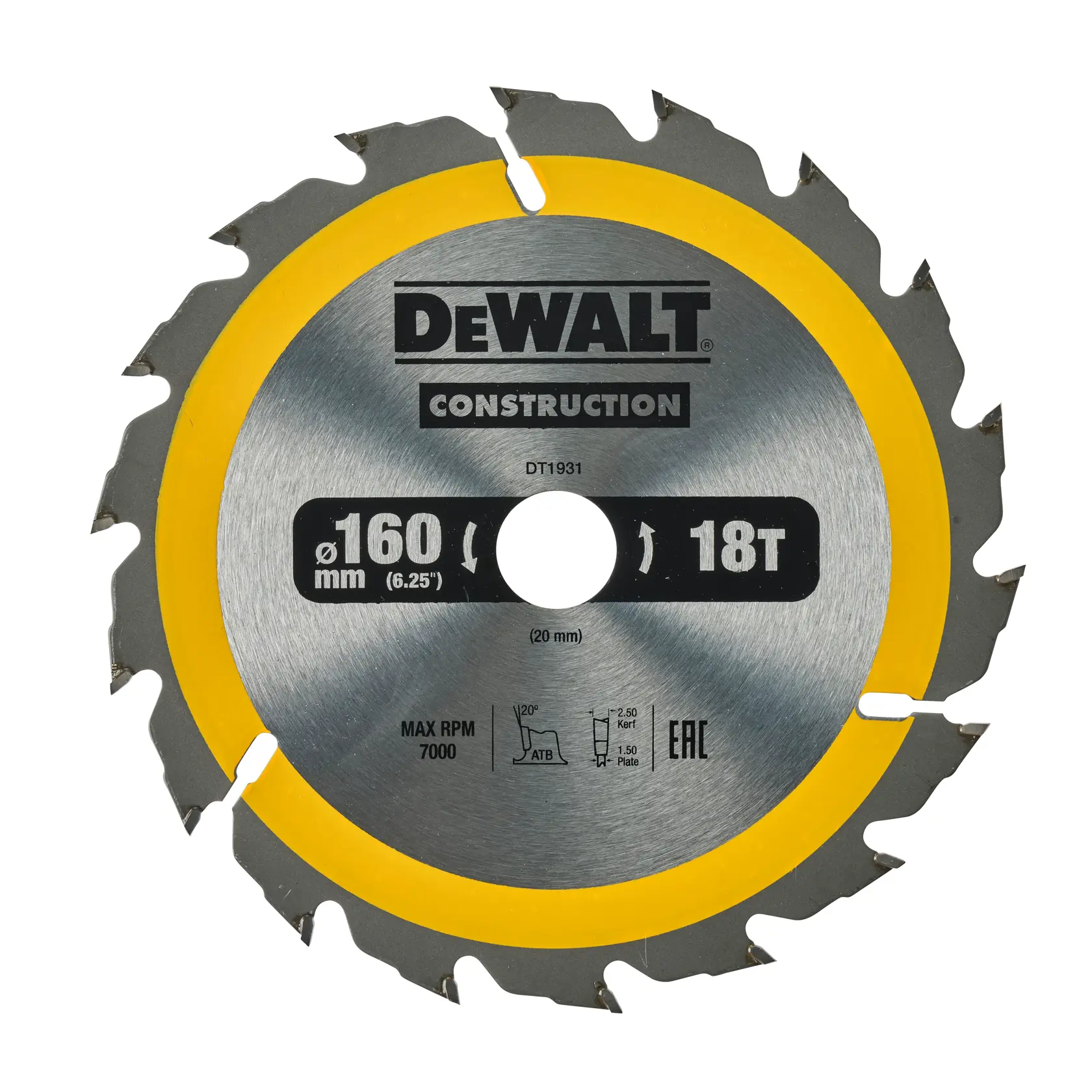 Hoja para sierra circular portátil para construcción 160x20mm 18D ATB +20º