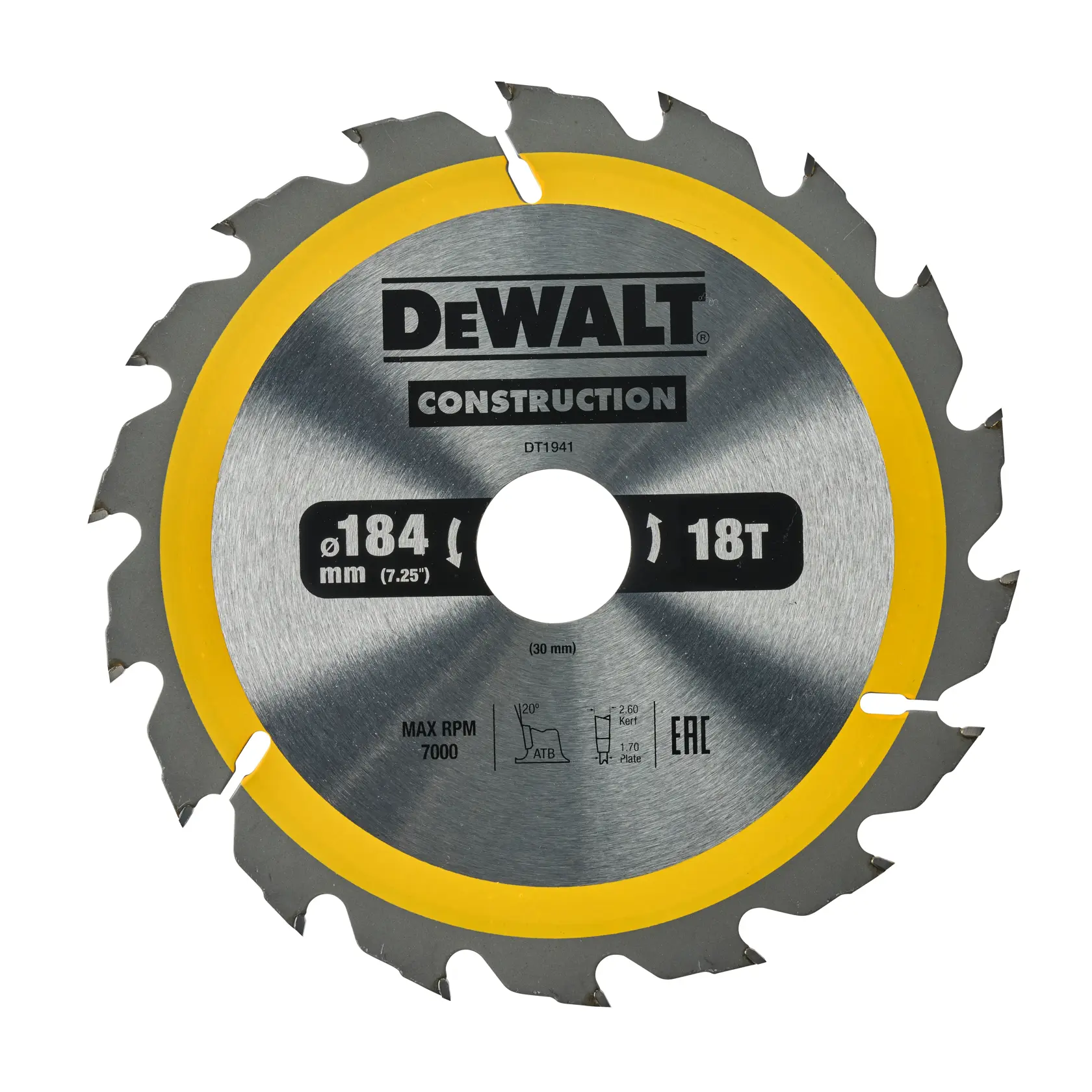Hoja para sierra circular portátil para construcción 184x30mm 18D ATB +20º