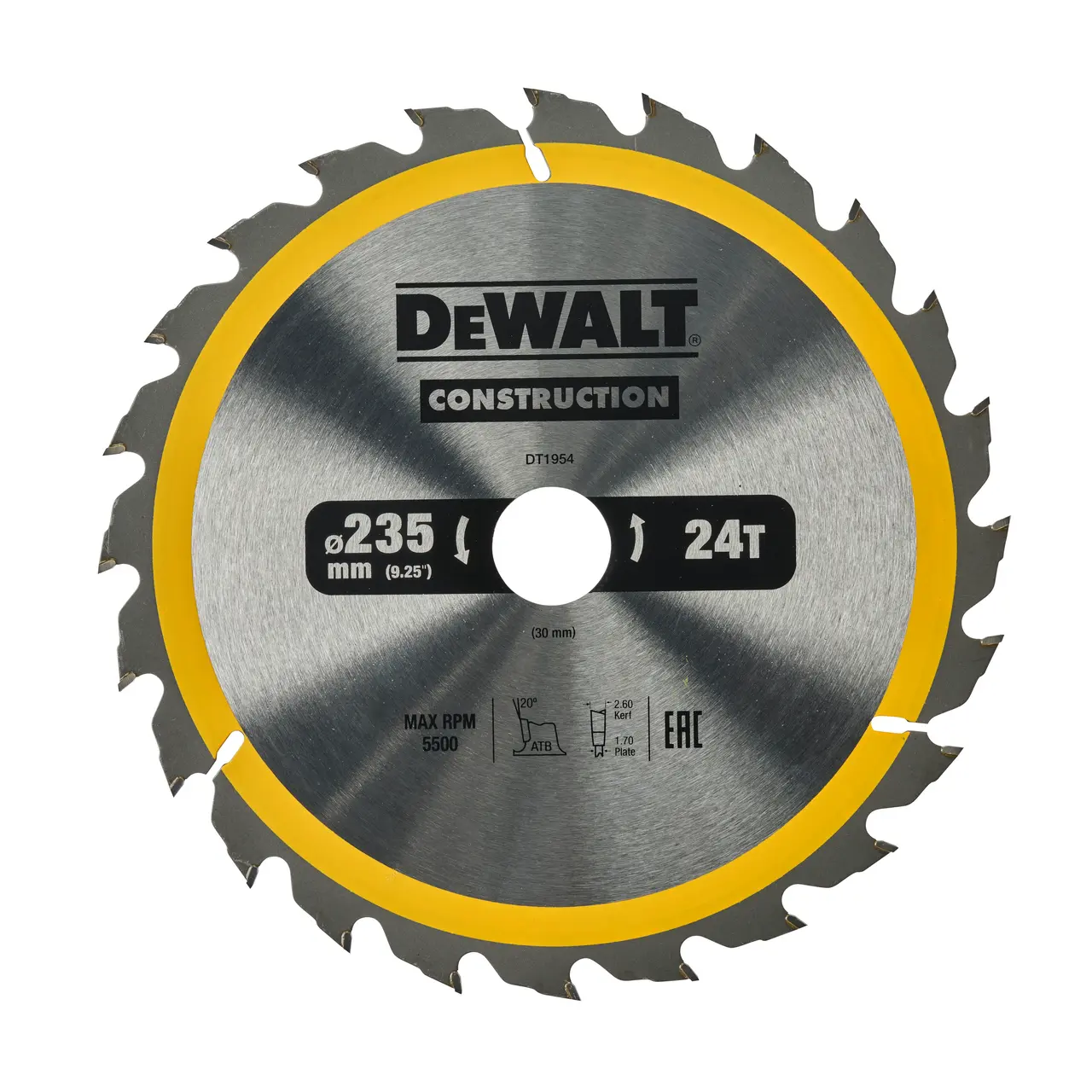 DeWalt Hoja Para Sierra Circular Portátil Para Construcción 235X30Mm 24D Atb , 20º · DT1954-QZ