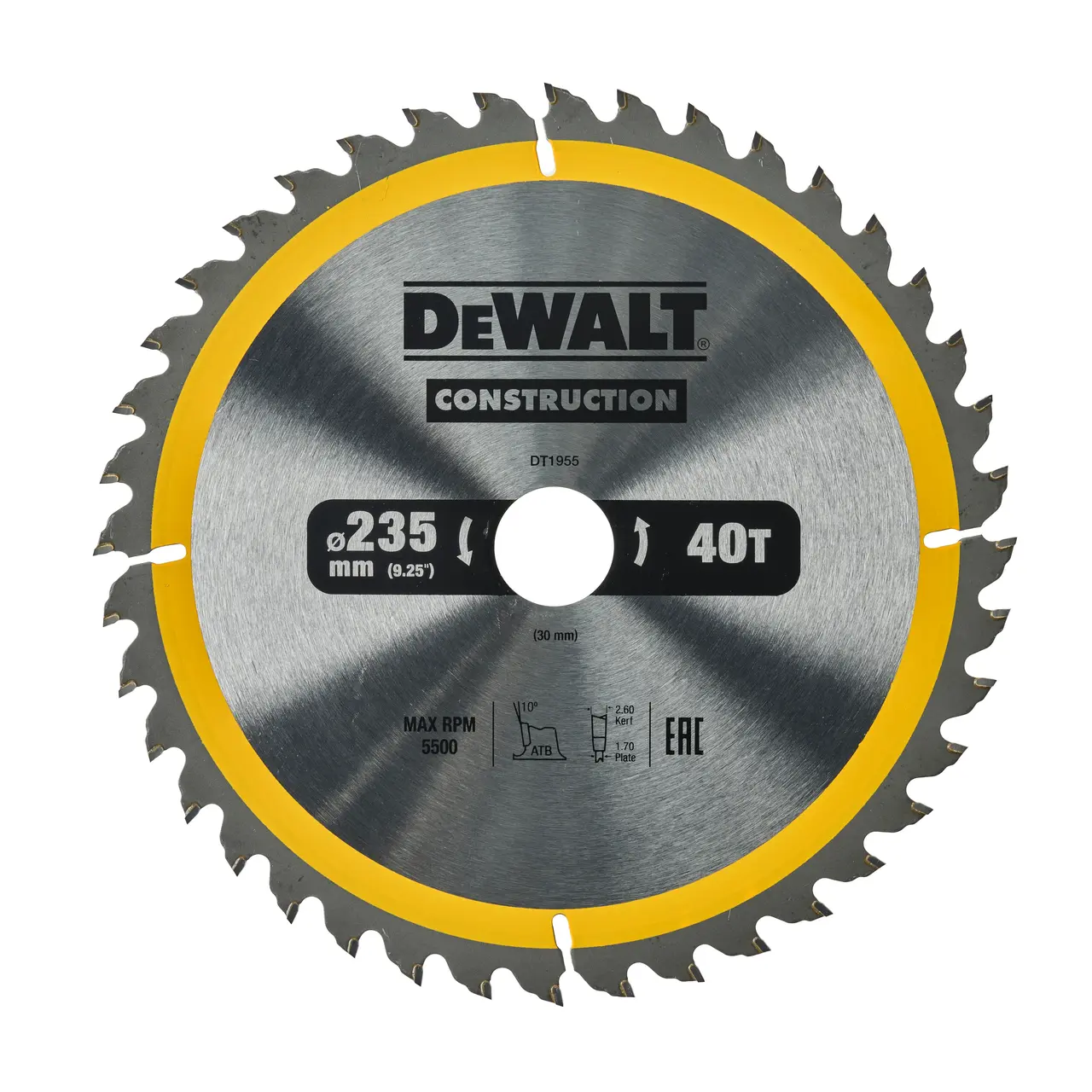DeWalt Hoja Para Sierra Circular Portátil Para Construcción 235X30Mm 40D Atb , 10º · DT1955-QZ