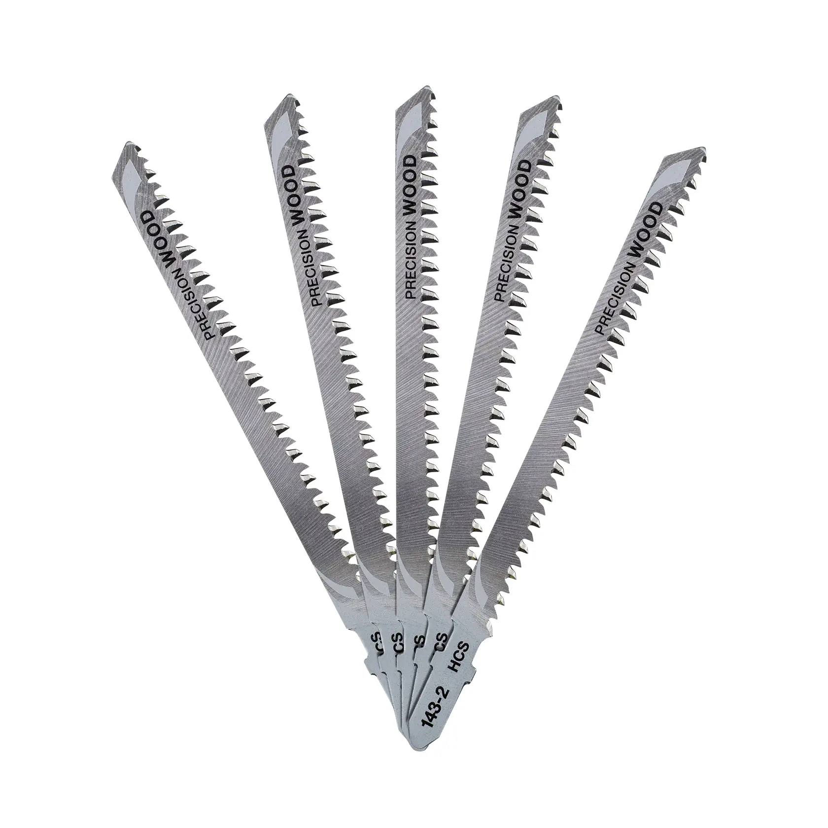 Hoja de sierra de calar HCS, longitud: 116mm, paso de diente: 2.5mm, para cortes limpios en madera, aglomerado, contrachapado y laminados de hasta 65mm de espesor