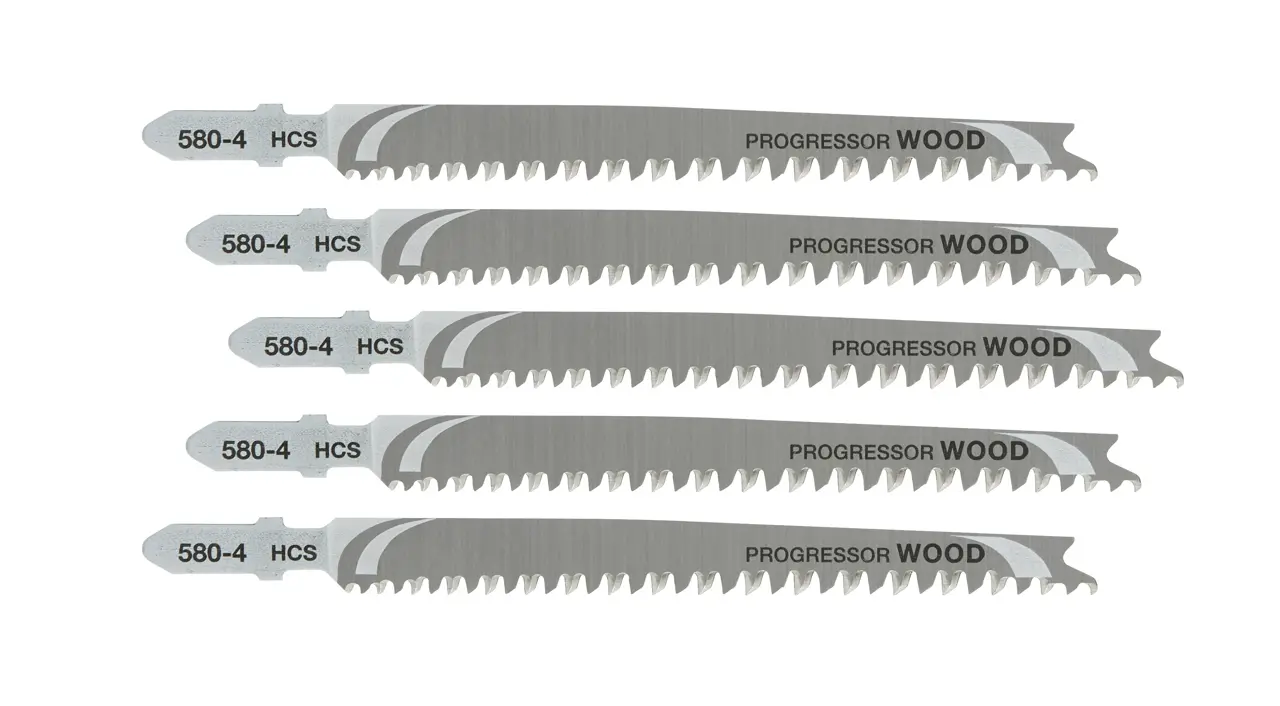 DeWalt Hoja de sierra de calar HCS, longitud: 116mm, paso de diente: 2.3mm, para madera y aglomerado de fibras y partículas hasta 65mm de espesor. Hoja Progressor para cortes rápidos de materiales de distintos espesores · DT2057-QZ