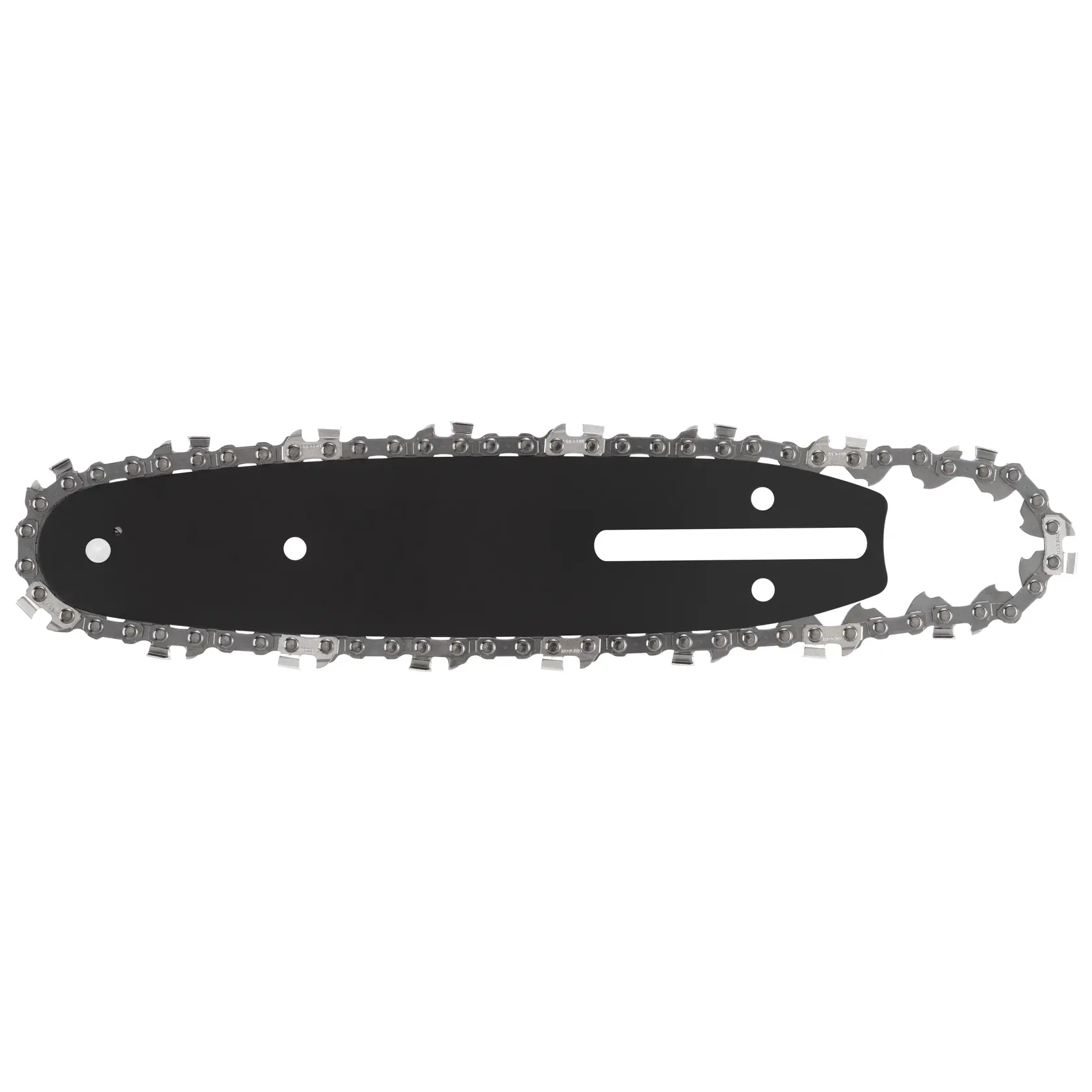 Barra de motosierra DEWALT con cadena, SKU DT20668, DT20668-QZ, negra, foto fondo blanco.