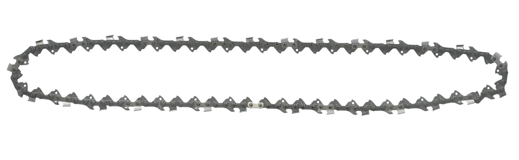 Cadena de motosierra DEWALT con dientes afilados, sobre fondo blanco.