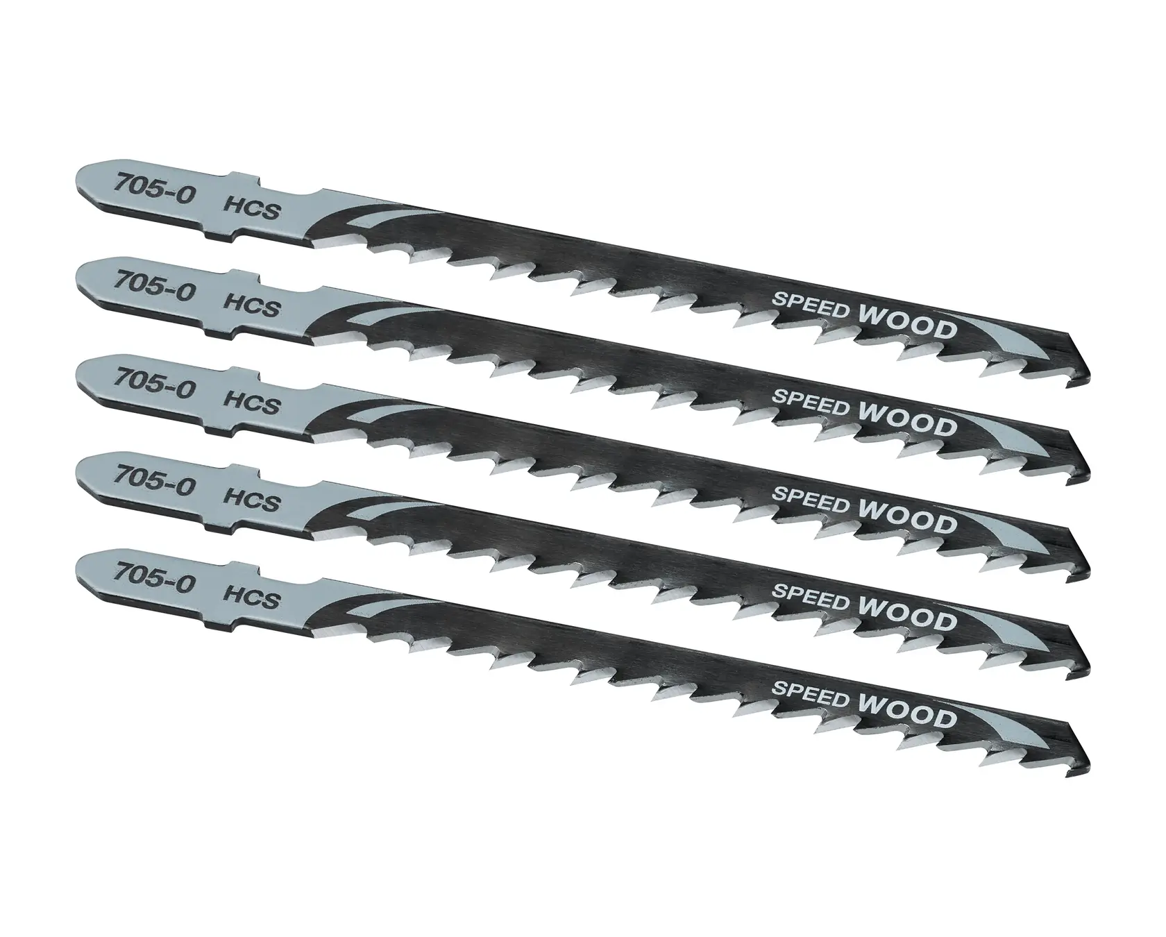 Foto de hojas de sierra DEWALT para madera, 5 piezas, SKU DT2077, DT2077-QZ, fondo blanco.