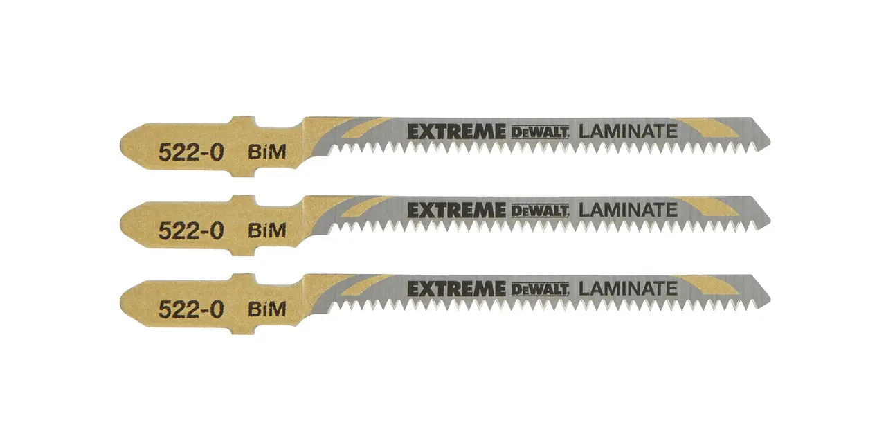 DeWalt Hoja de sierra de calar Extreme bi-metal para material especial, longitud: 82mm, paso de diente: 1.4mm, para cortes limpios y curvos en todo tipo de laminados de hasta 15mm de espesor · DT2081-QZ