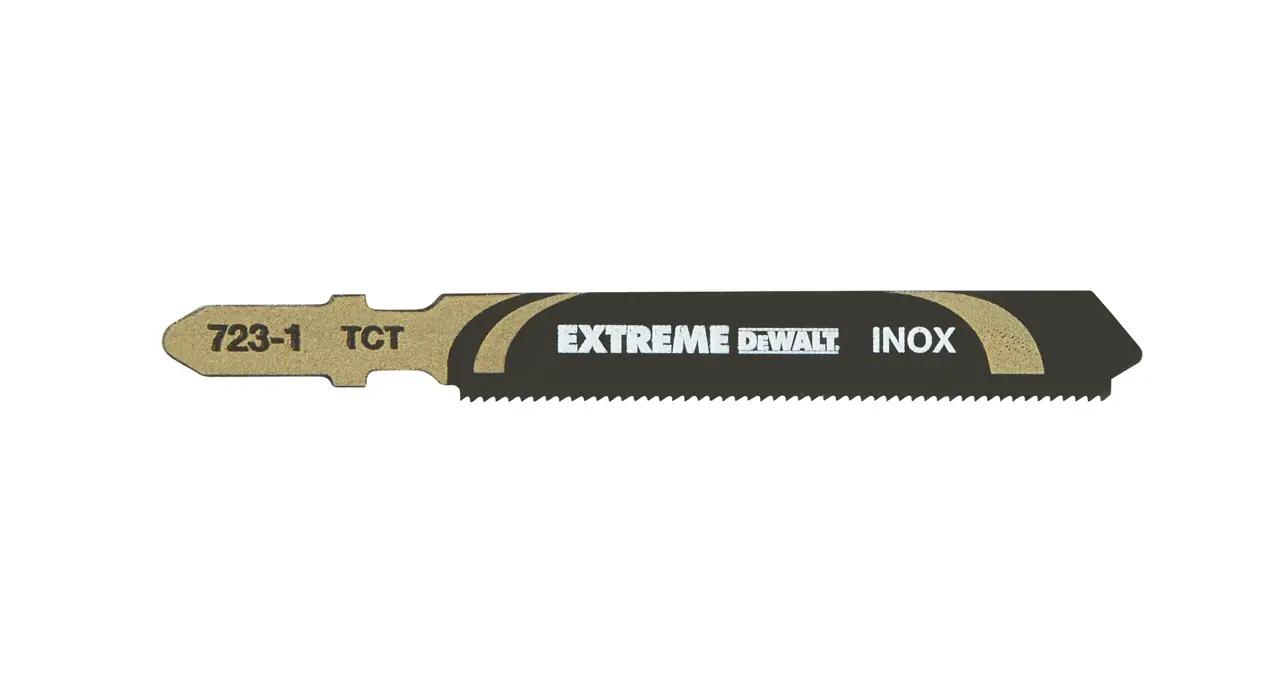DeWalt Hoja de sierra de calar Extreme bi-metal para material especial, longitud: 76mm, paso de diente: 1mm, puntas de carburo de tungsteno para acero medio y acero en planchas de 1,2 a 3mm · DT2101-QZ