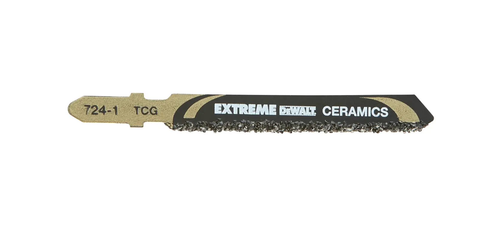 Hoja de caladora DEWALT DT2102 Extreme Ceramics para cortar cerámica. Hoja negra con borde de grano.