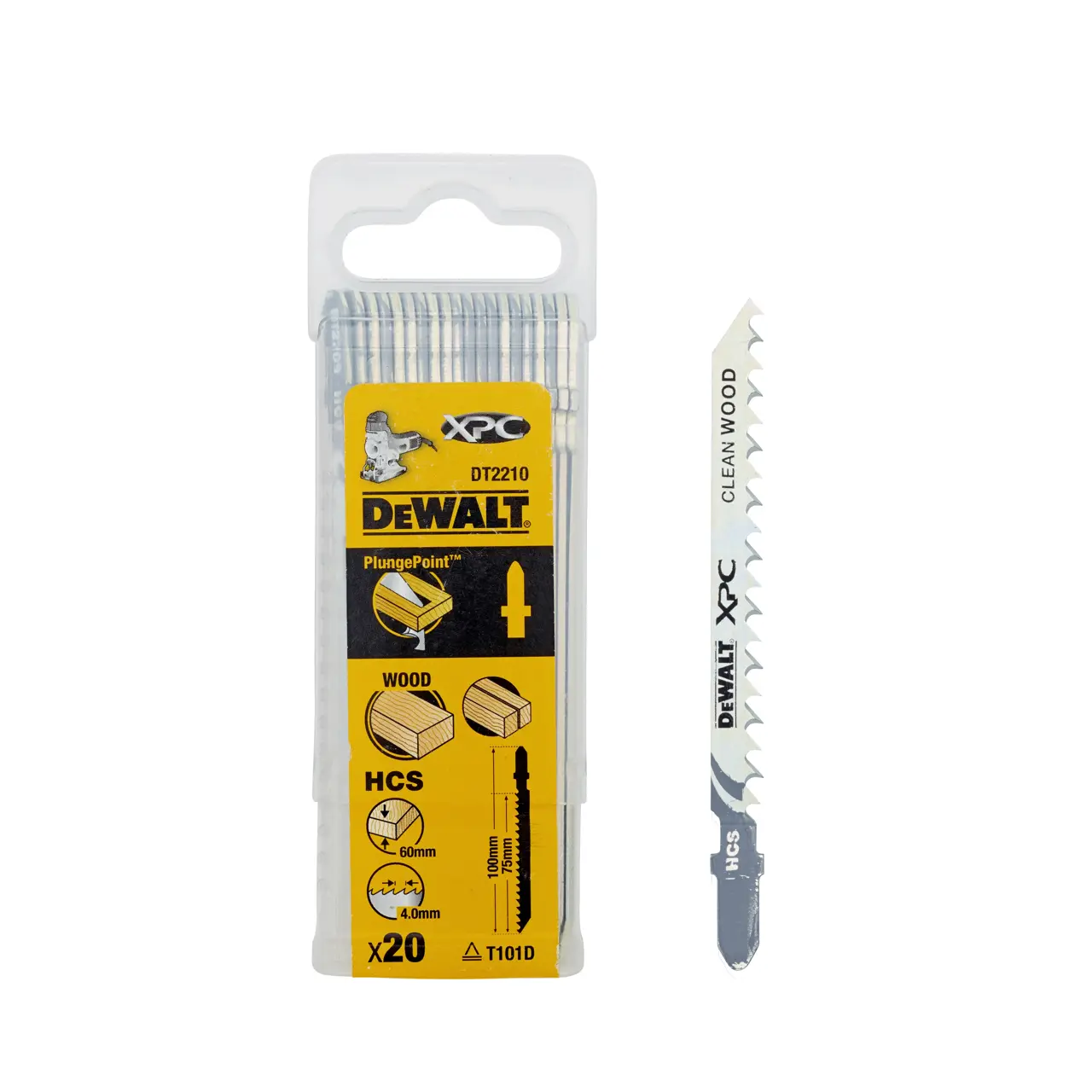 DeWalt Hoja de sierra de calar XPC - HCS, longitud: 100mm, paso de diente: 4.2mm, para cortes precisos, limpios y rápidos en madera, aglomerado, contrachapado, laminado y plástico hasta 60mm de espesor · DT2210-QZ