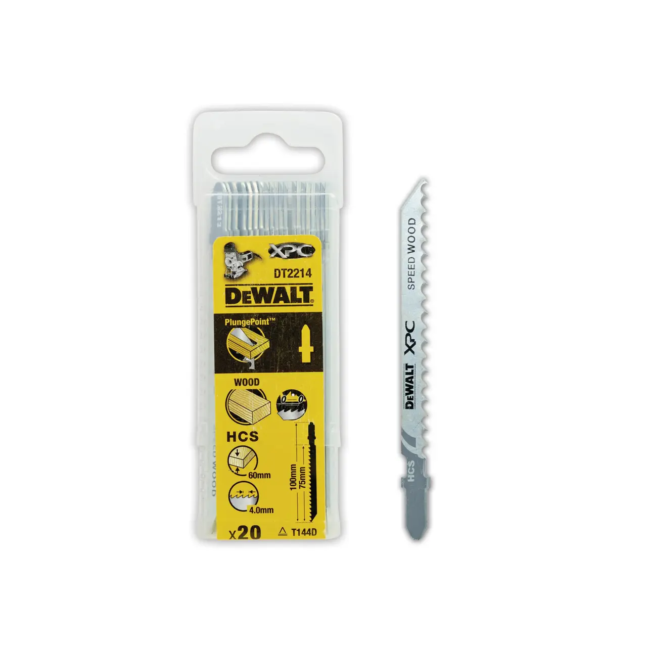 DeWalt Hoja de sierra de calar XPC - HCS, longitud: 100mm, paso de diente: 4.2mm, para cortes rápidos y precisos en madera, aglomerado, contrachapado, laminado y plástico hasta 60mm de espesor · DT2214-QZ