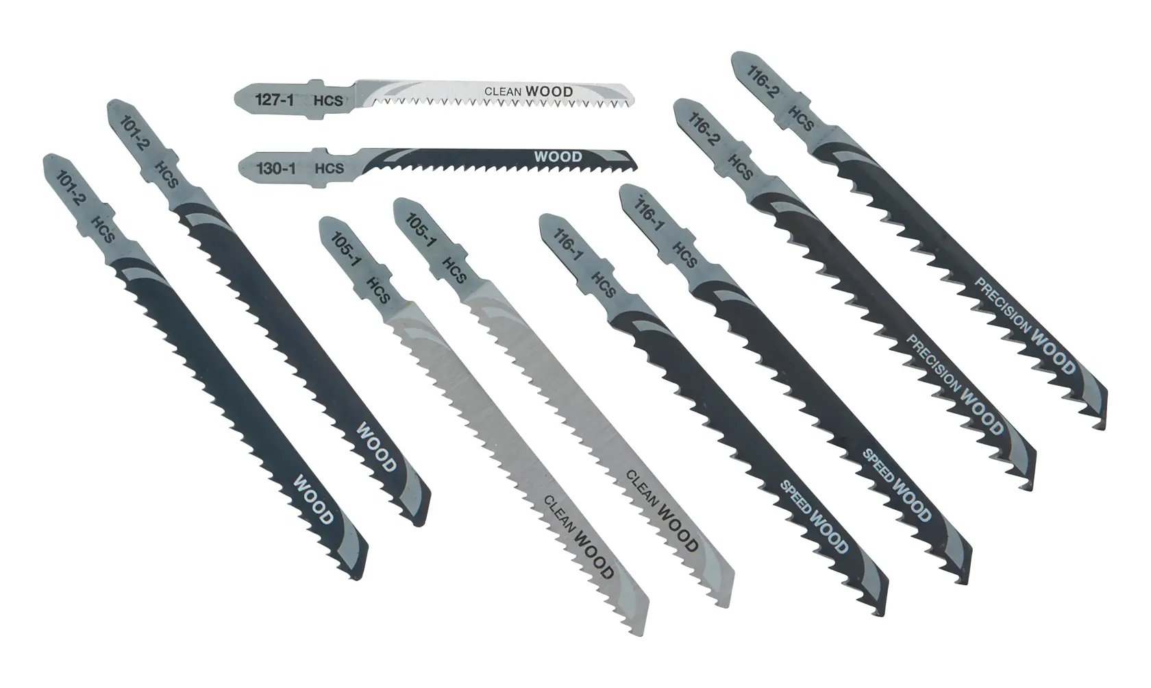 Juego de 10 hojas de sierra calar para madera DT2165 x 2, DT2050 x 1, DT2168 x 1, DT2177 x 2, DT2166 x 2, DT2075 x 2 (Equivalentes Bosch T101B, T119BO, T101AO, T111C, T144D, T144DP)