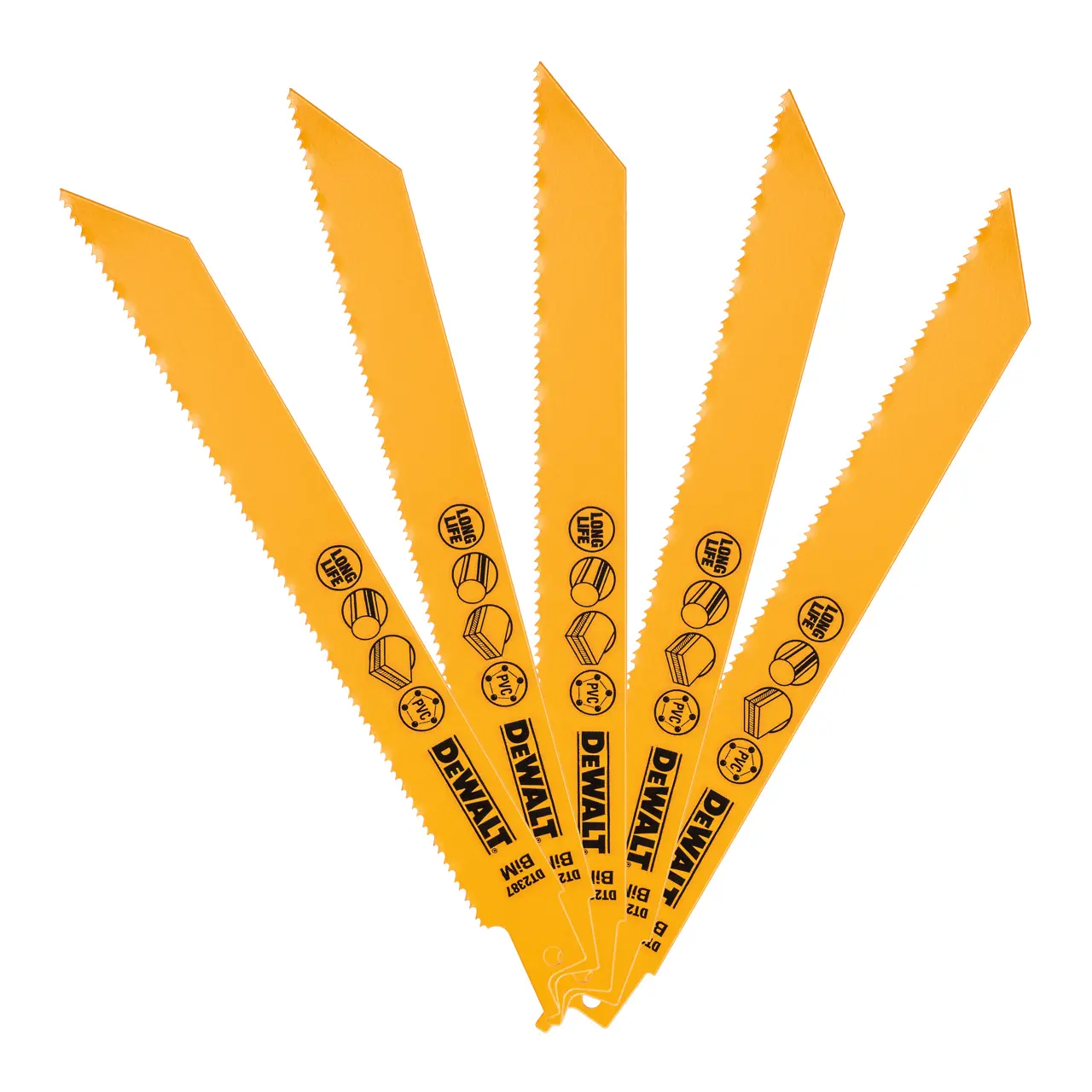 DeWalt Hoja de sierra sable bi-metal para uso general, longitud: 203mm, paso de diente: 1.8 - 2.5mm, para usar con plásticos duros y tuberías de 3 a 12mm de espesor · DT2387-QZ