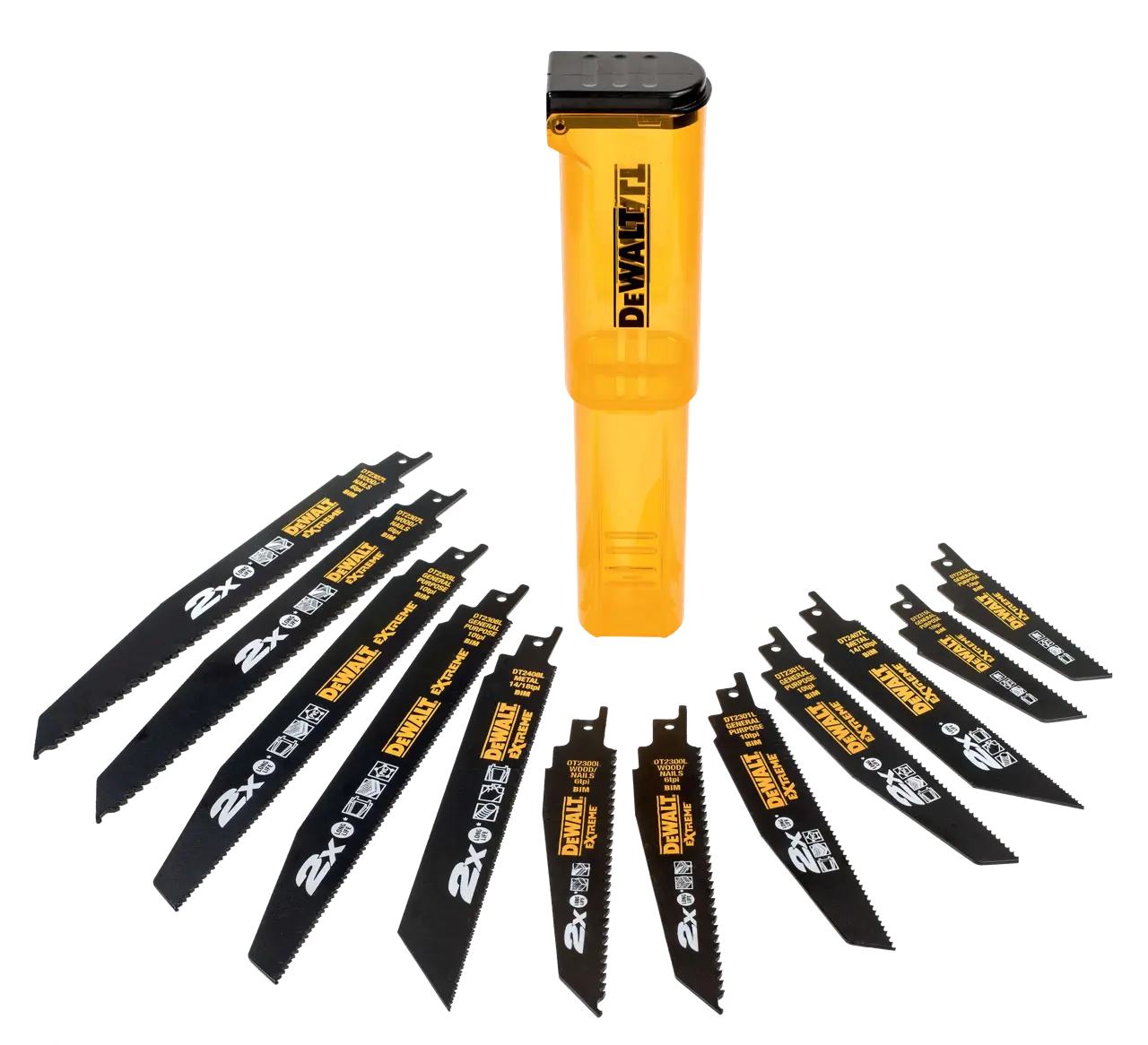 DeWalt Juego de 12 hojas de sierra sable 2X  2xDT2300L, 2xDT2307L, 2xDT2315L, 2xDT2301L, 2xDT2308L, 1xDT2407L, 1xDT2408L · DT2441L-QZ