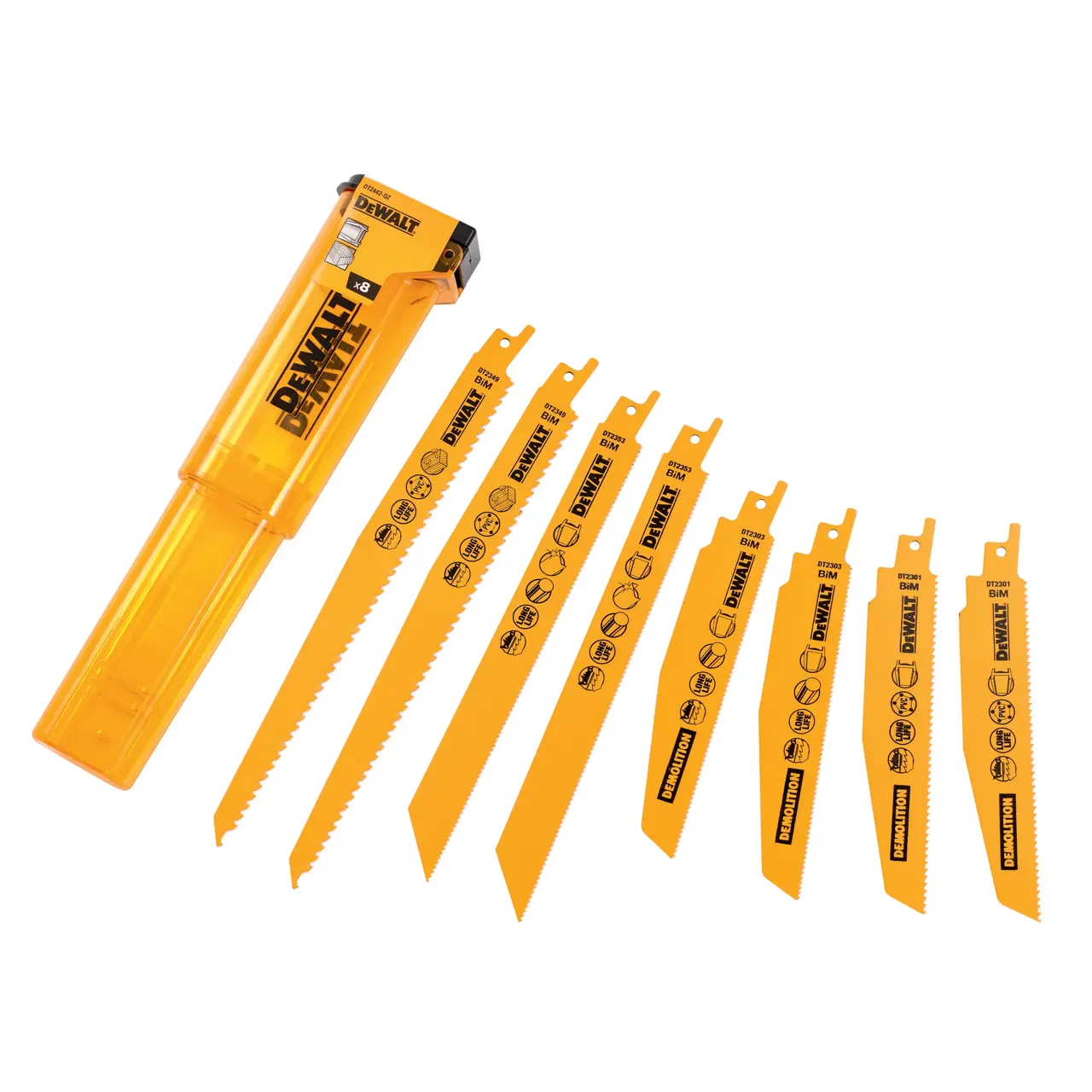 DeWalt Juego De 8 Hojas De Sierra Sable Segmentada: 2X Dt2301 ,  2X Dt2303 ,  2X Dt2352 · DT2442-QZ