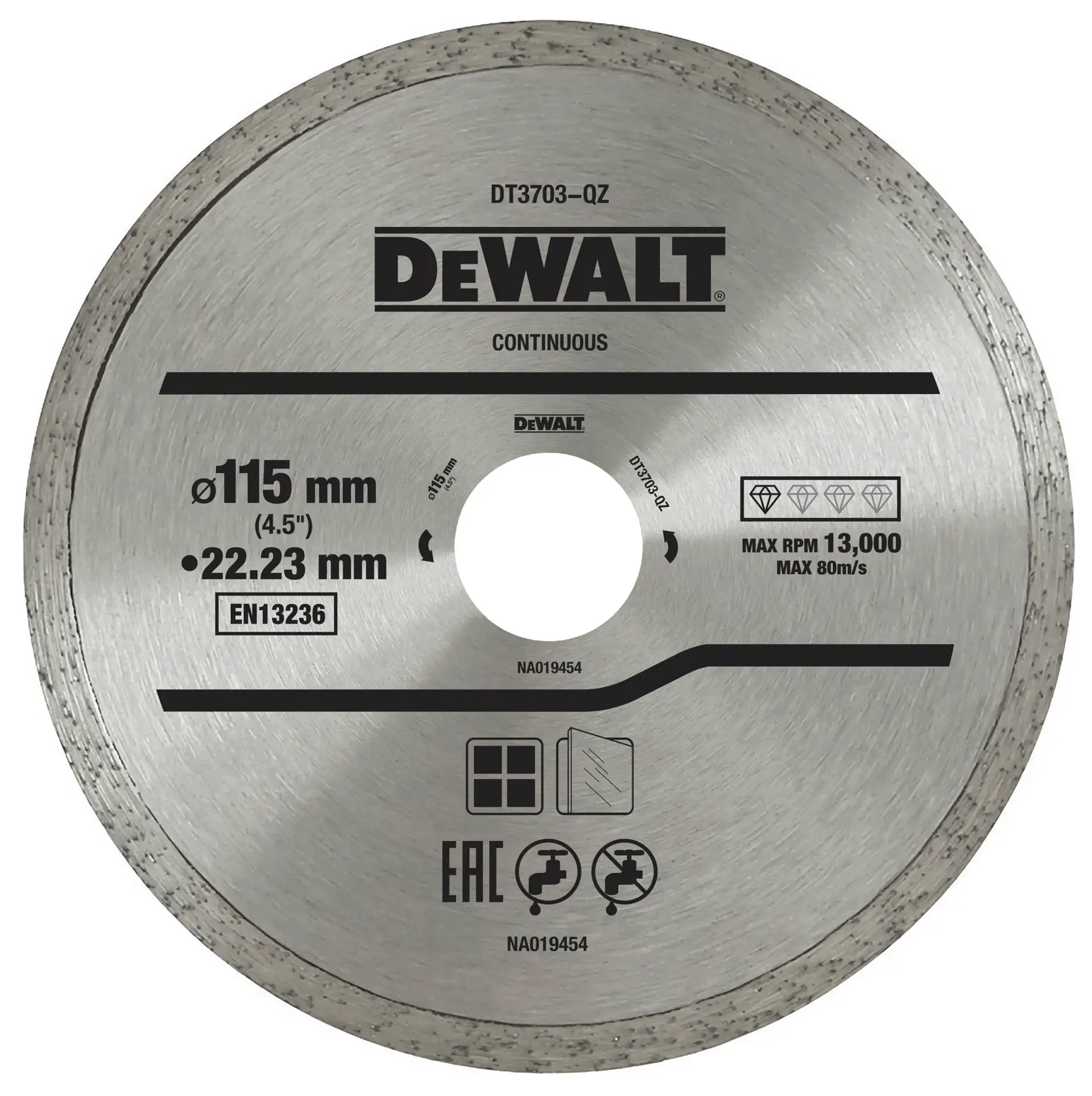 Hoja diamantada DEWALT DT3703, 115 mm de diámetro, corta piedra, vidrio y azulejos.