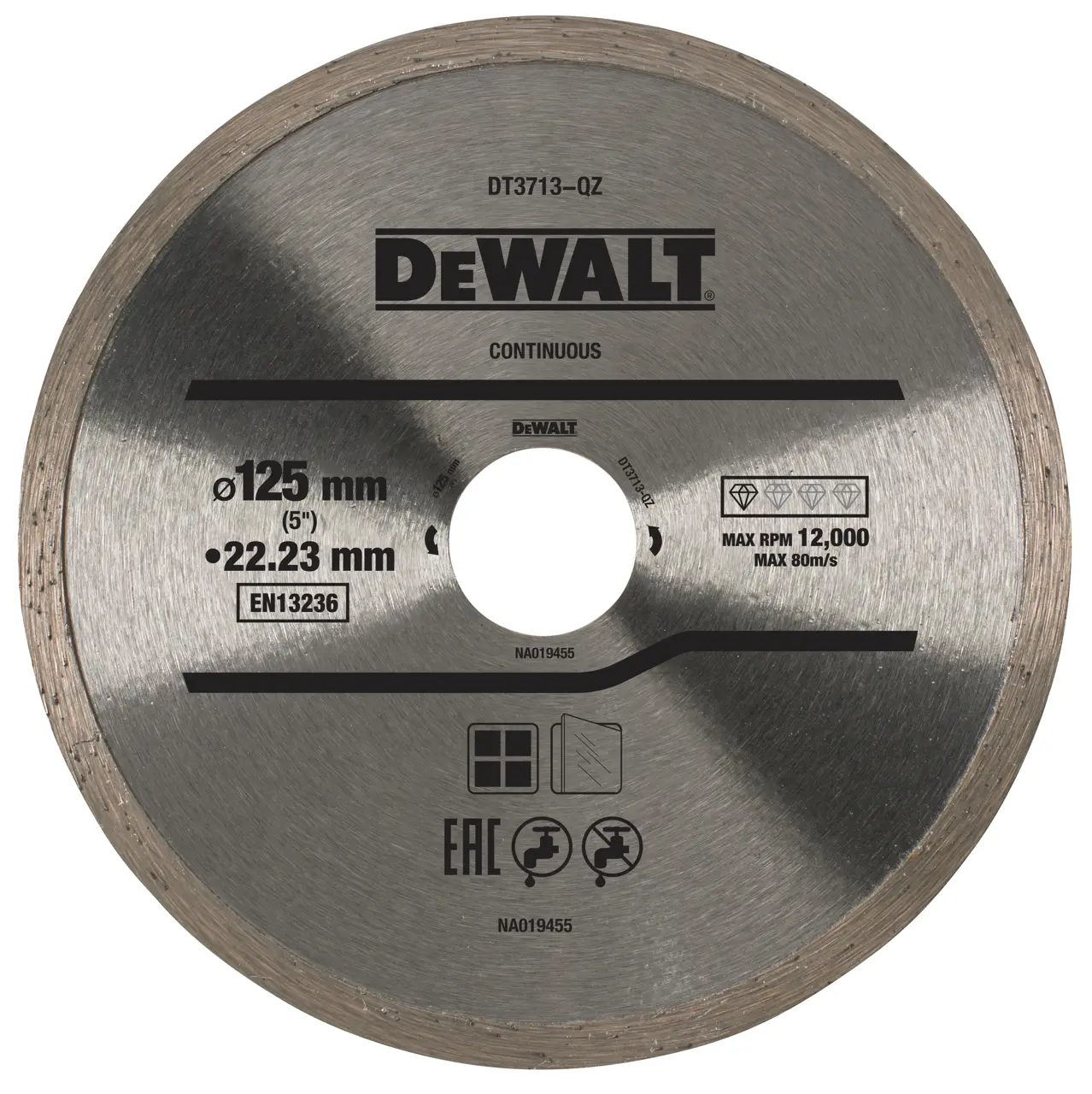 DeWalt Disco de diamante para corte en seco con borde continuo 125x22.2mm, para cerámica · DT3713-QZ