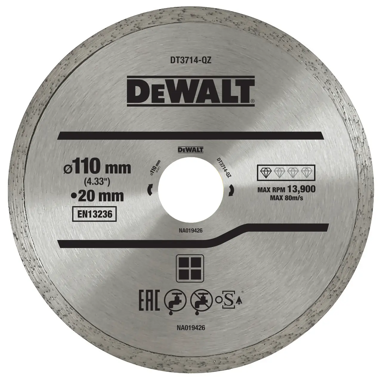 DeWalt Disco de diamante para corte en seco y en húmedo de azulejo 110x20mm  - Azulejos de cerámica · DT3714-QZ